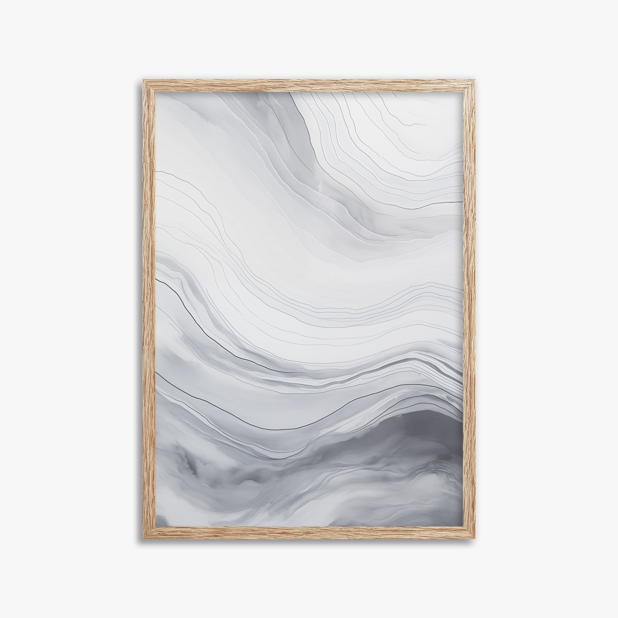 Silver Serene Waves, 50x70cm Framed Poster With Raw Oak Frame