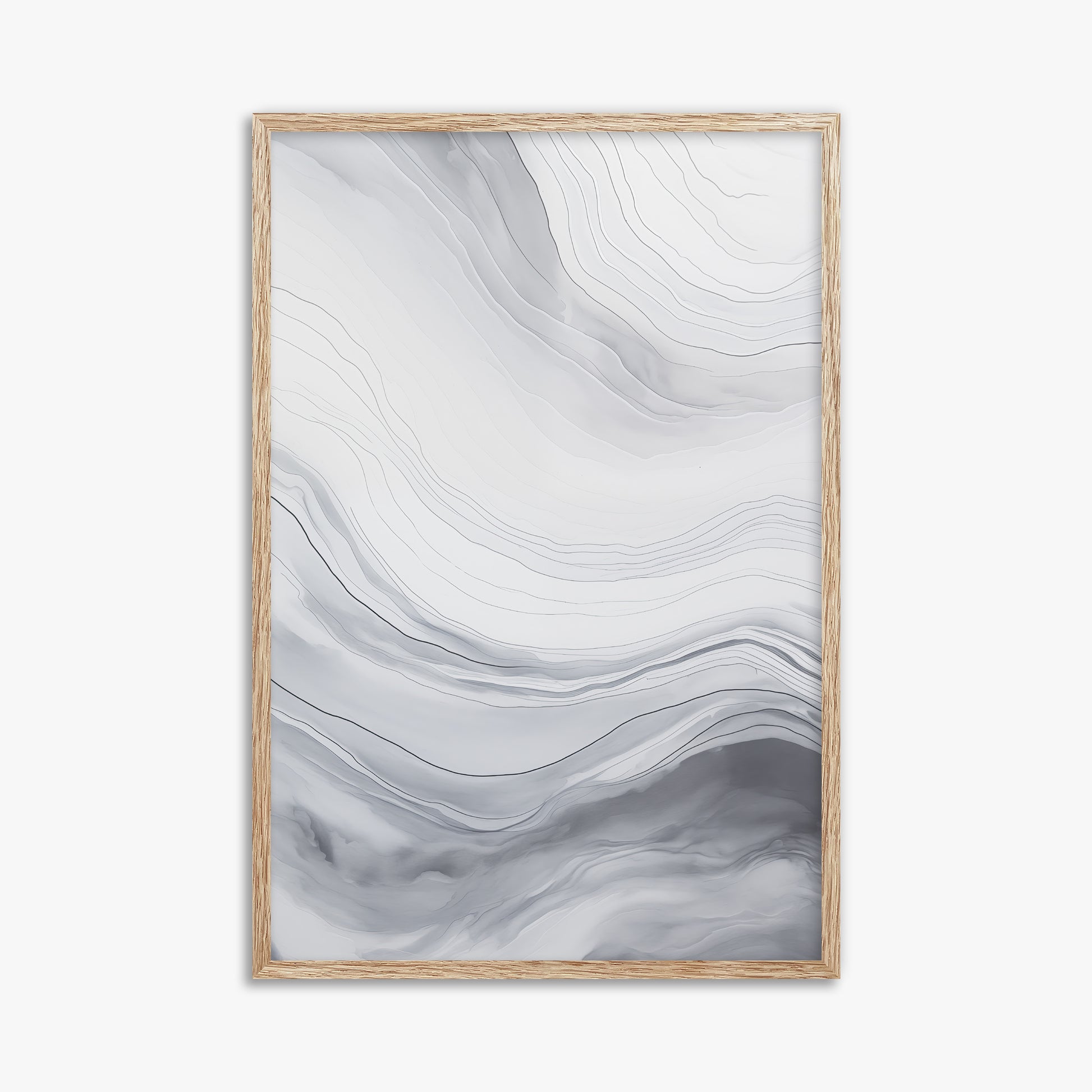 Silver Serene Waves, 61x91cm Framed Poster With Raw Oak Frame