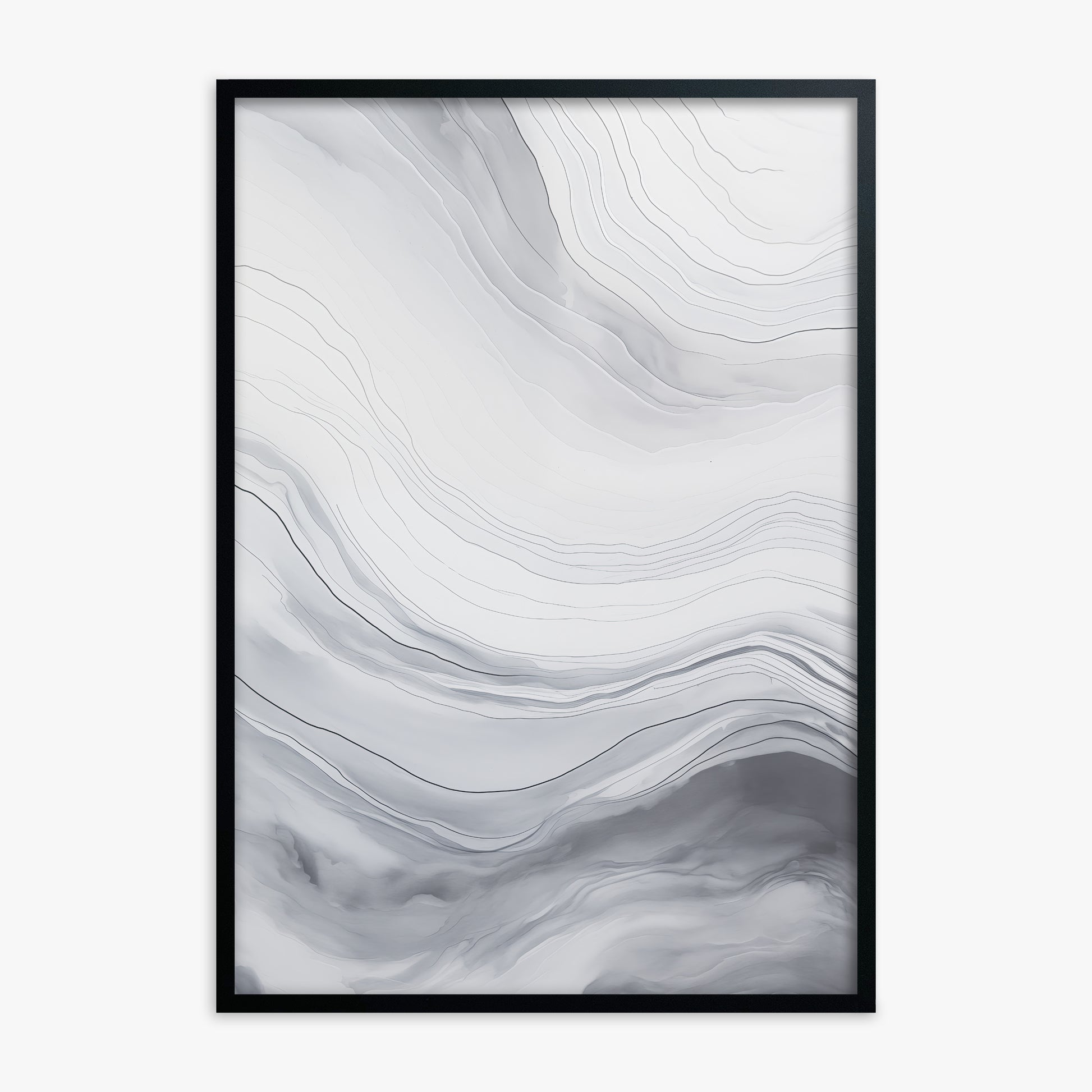 Silver Serene Waves, Black Framed Poster With Black Frame
