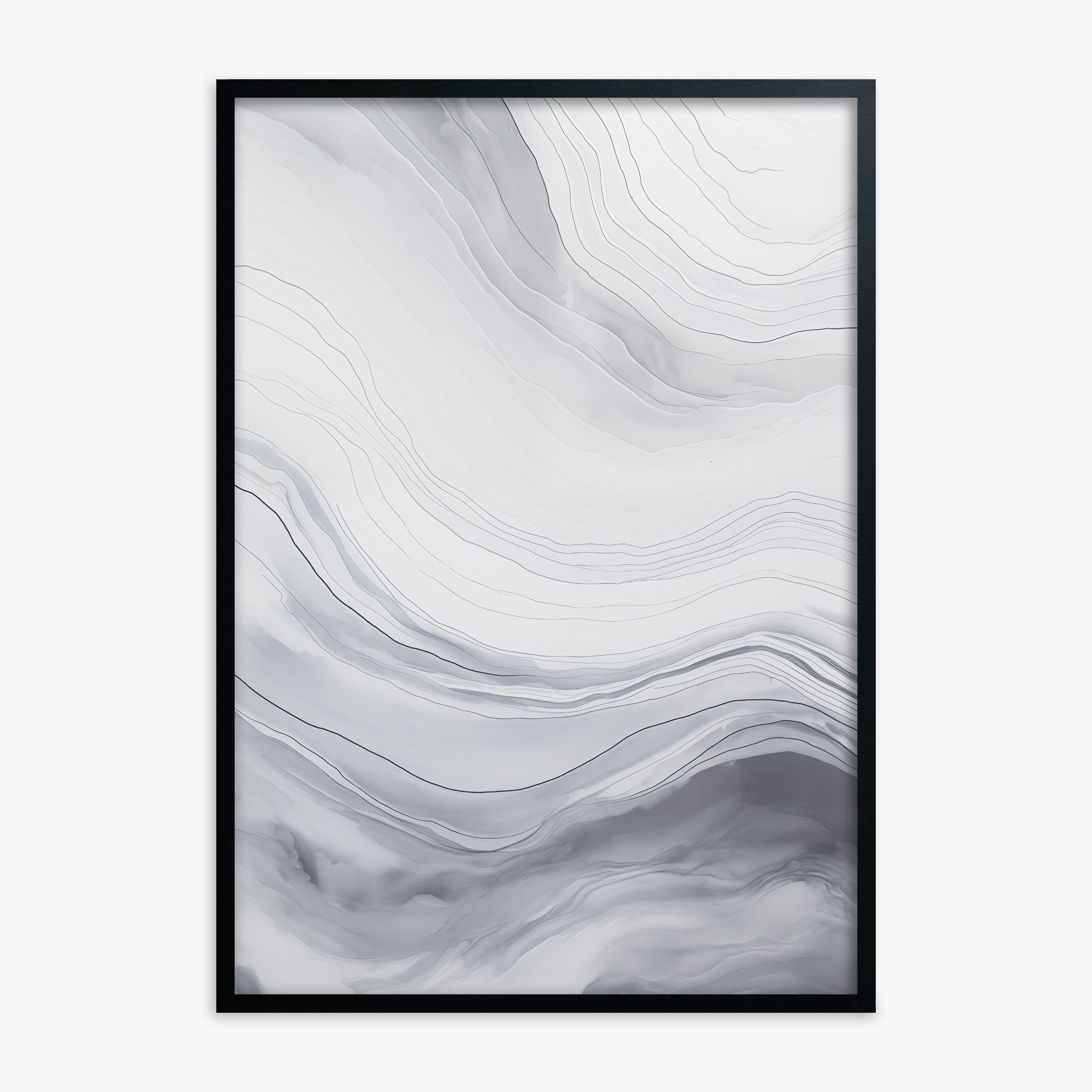 Silver Serene Waves, Black Framed Poster With Black Frame