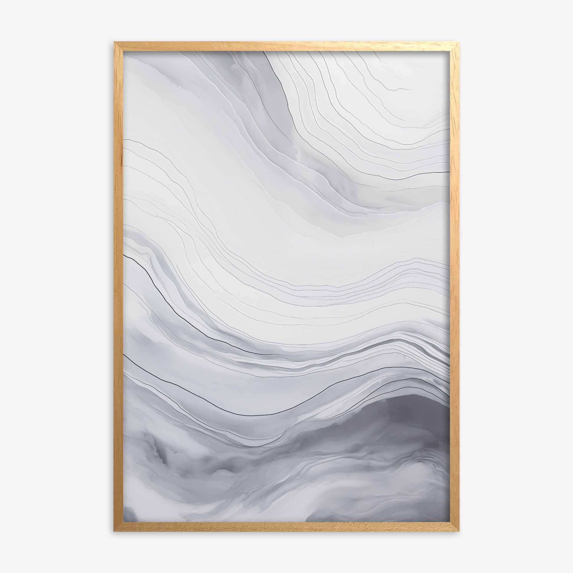 Silver Serene Waves, Oak Framed Poster With Oak Frame