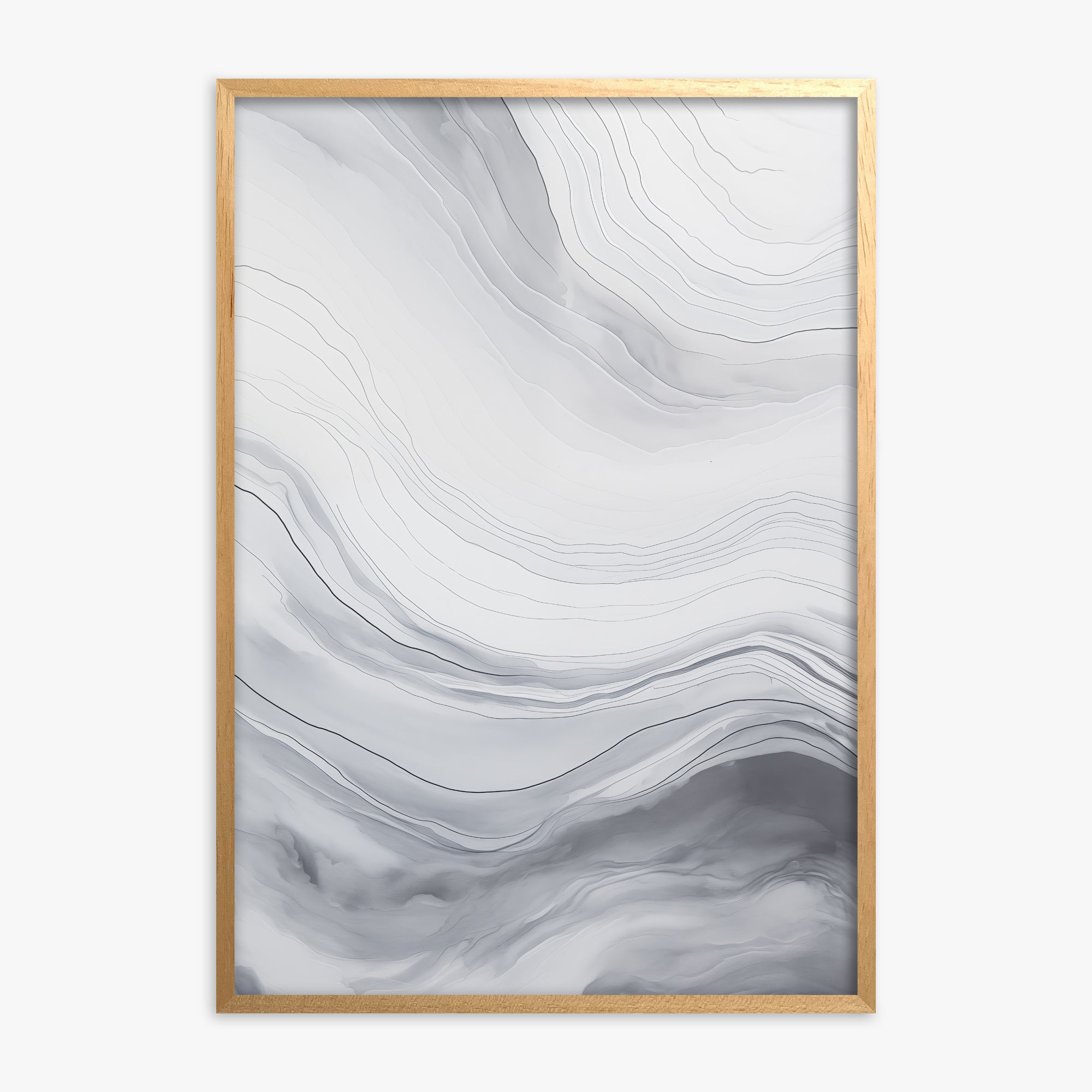 Silver Serene Waves, Oak Framed Poster With Oak Frame