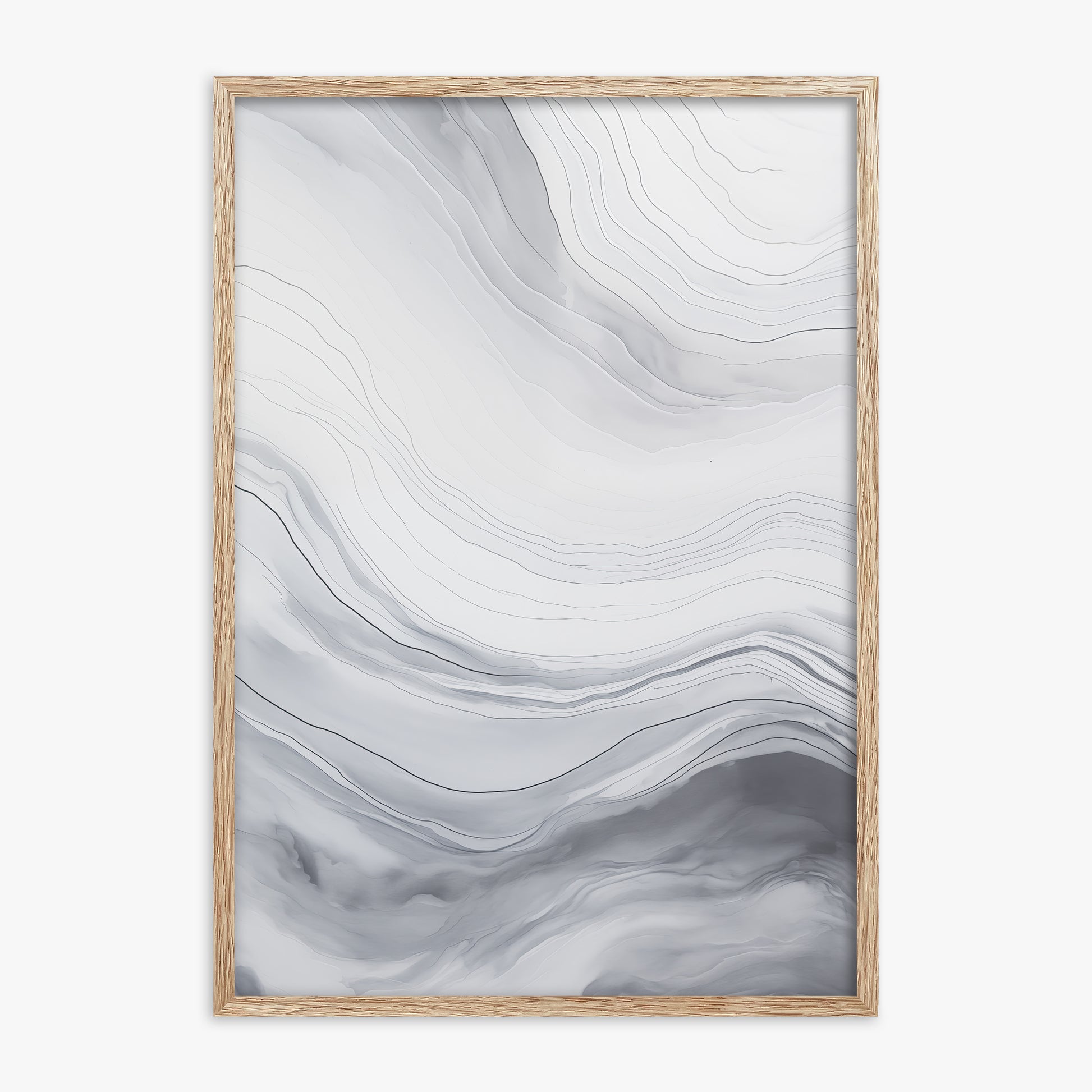 Silver Serene Waves, 70x100cm Framed Poster With Raw Oak Frame