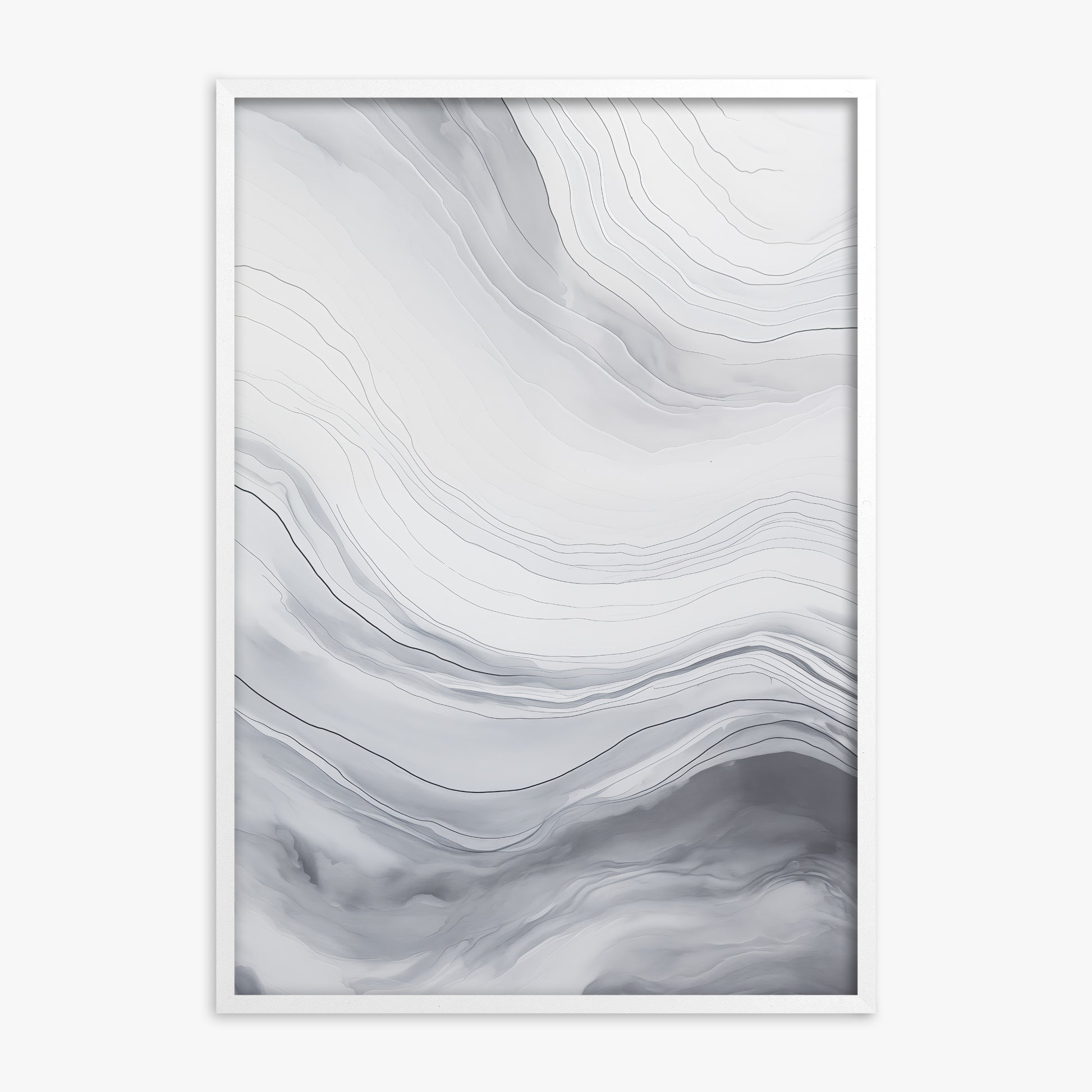 Silver Serene Waves, White Framed Poster With White Frame