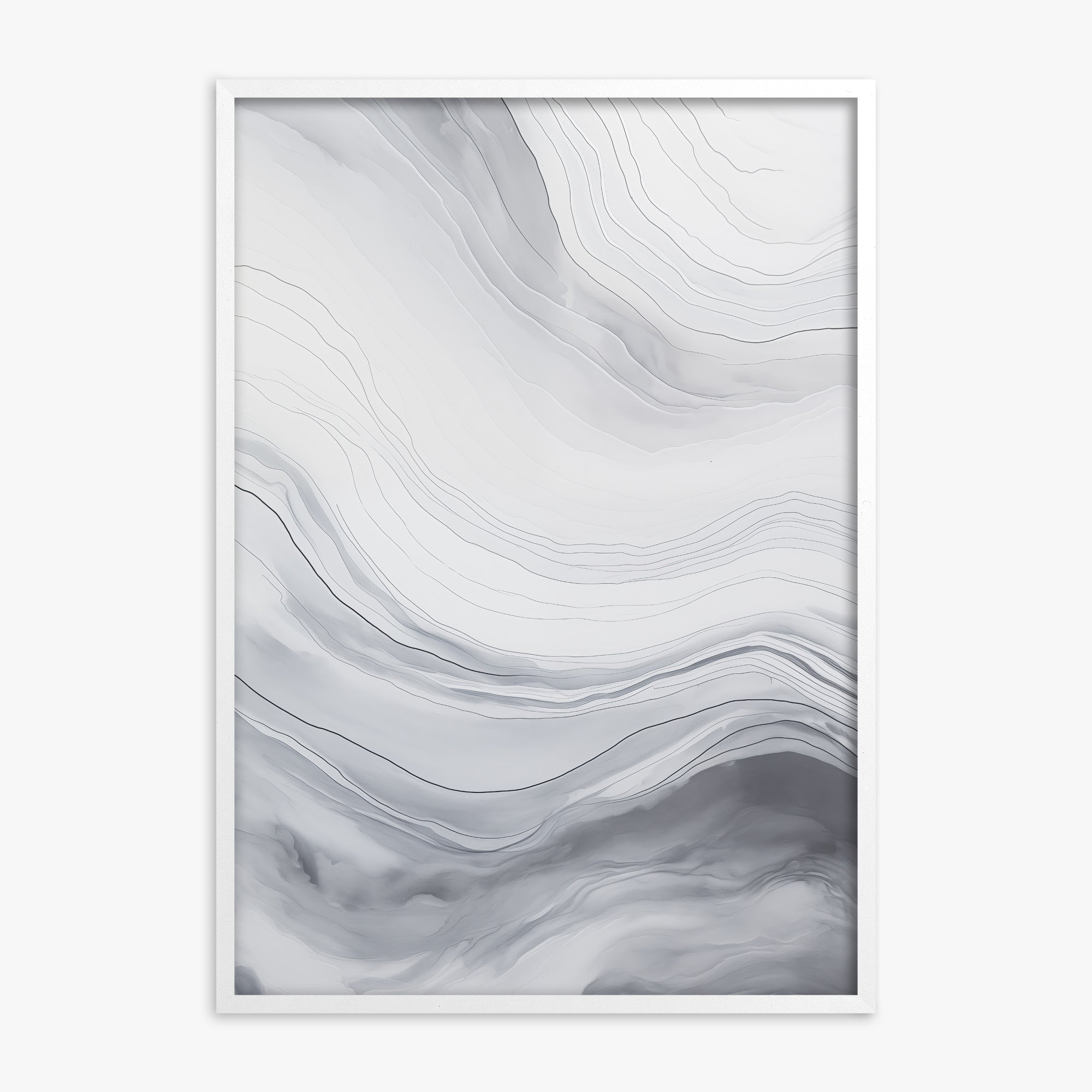 Silver Serene Waves, White Framed Poster With White Frame