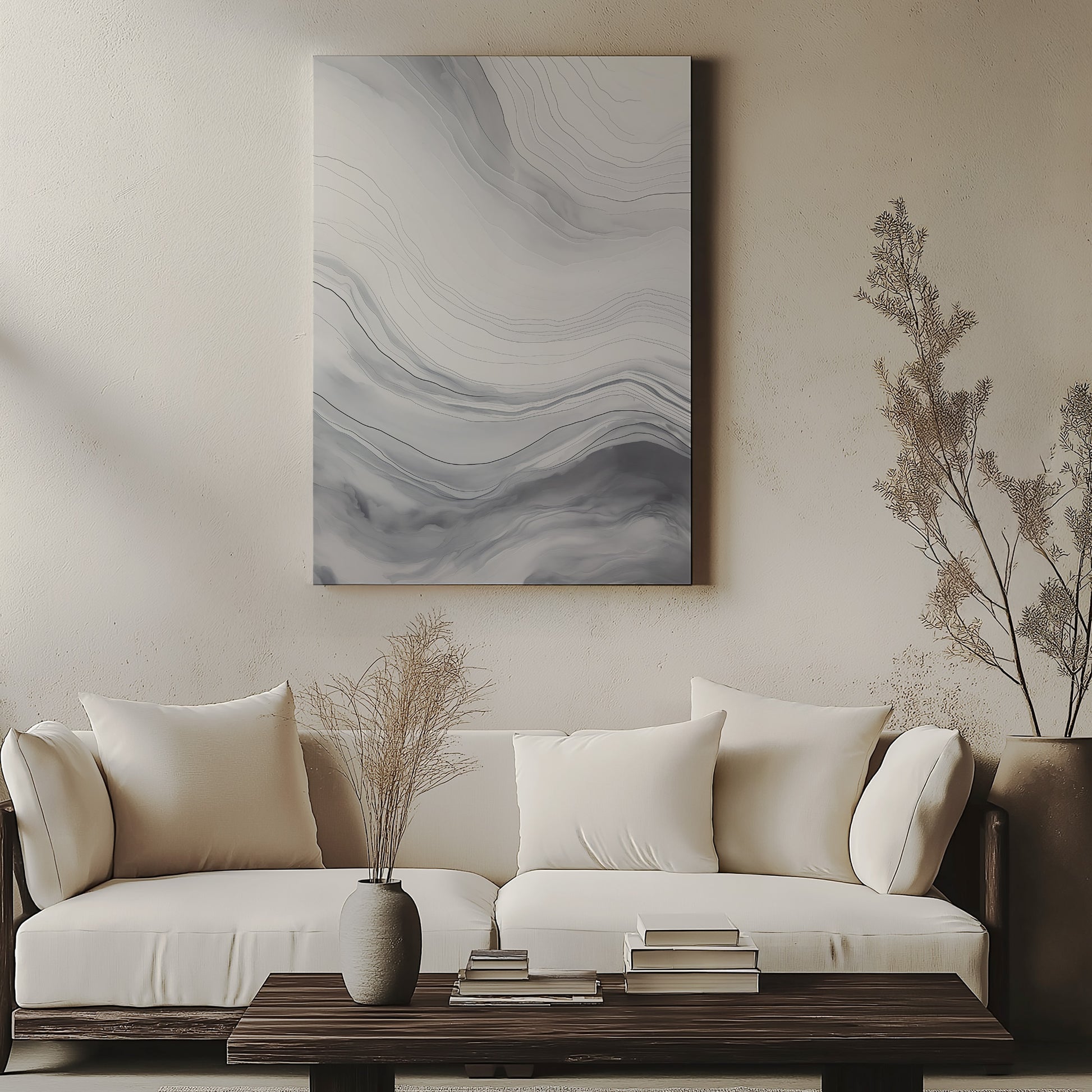 Design Concept No. 57 for Silver Serene Waves Modern Satin Canvas Poster Art