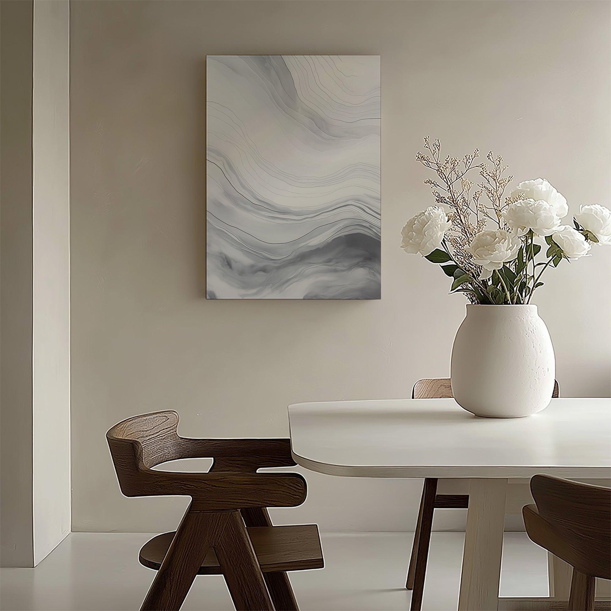 Design Concept No. 58 for Silver Serene Waves Modern Satin Canvas Poster Art