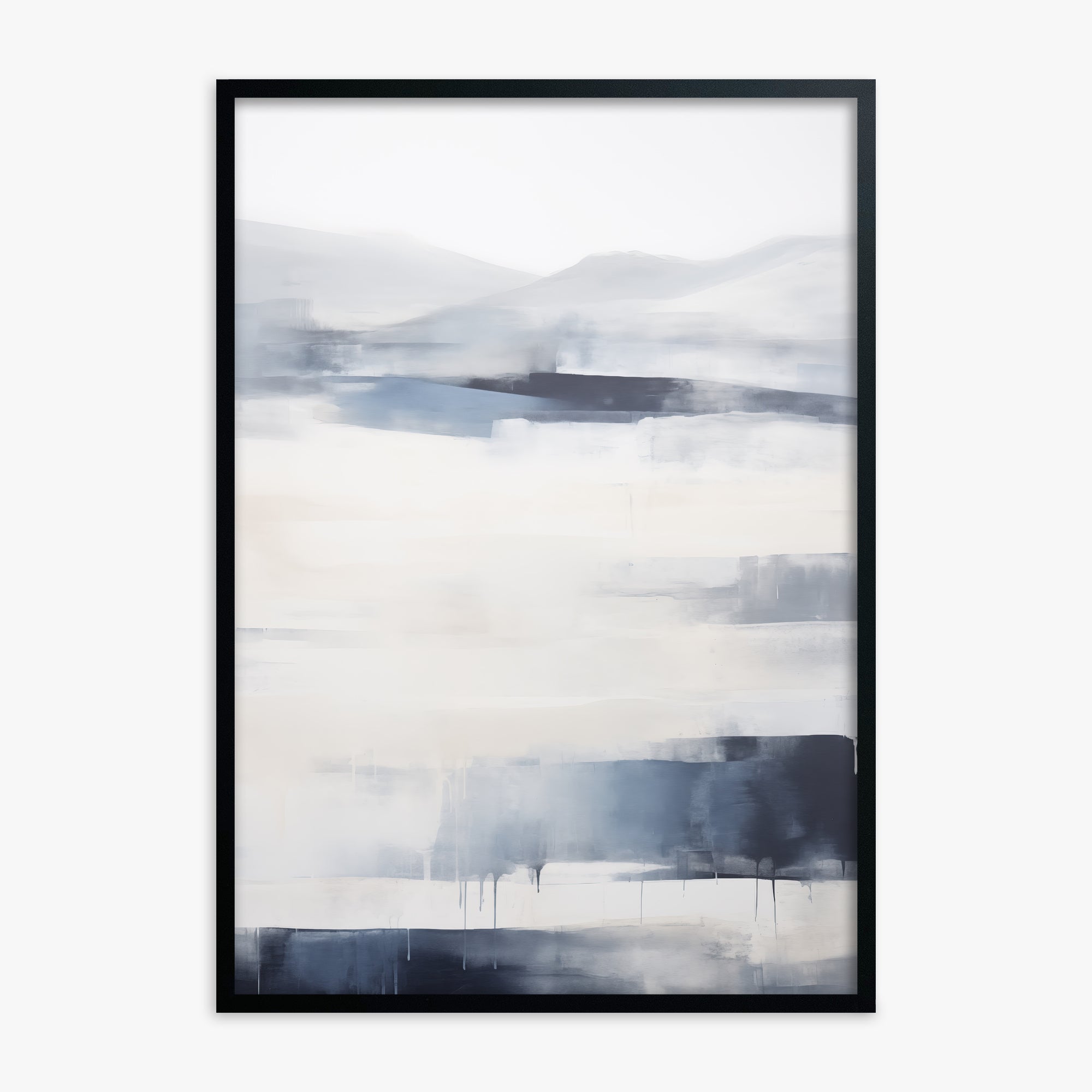 Misty Horizon Abstract, Black Framed Poster With Black Frame