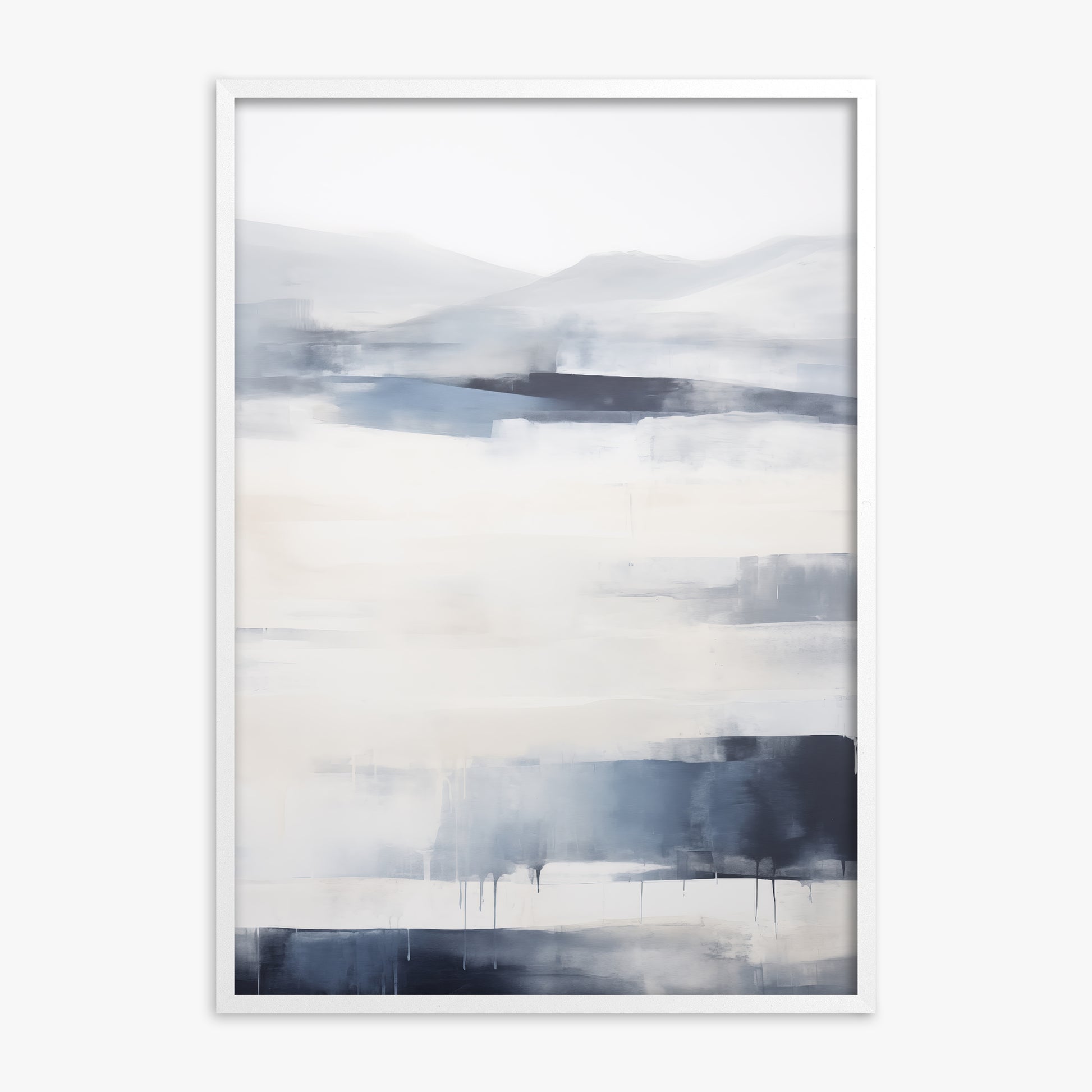 Misty Horizon Abstract, White Framed Poster With White Frame