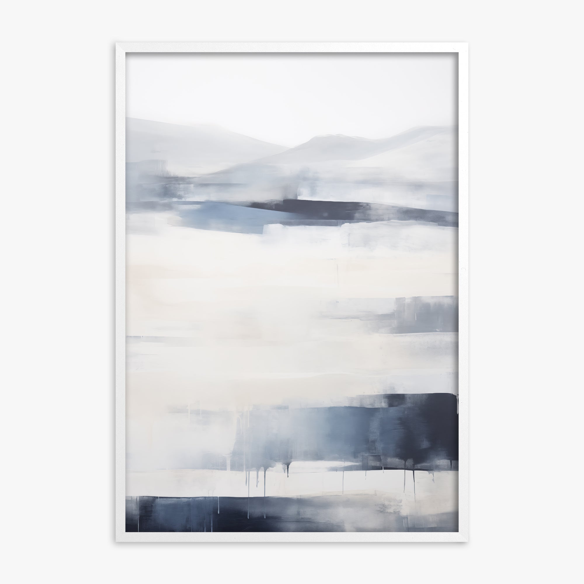 Misty Horizon Abstract, White Framed Poster With White Frame