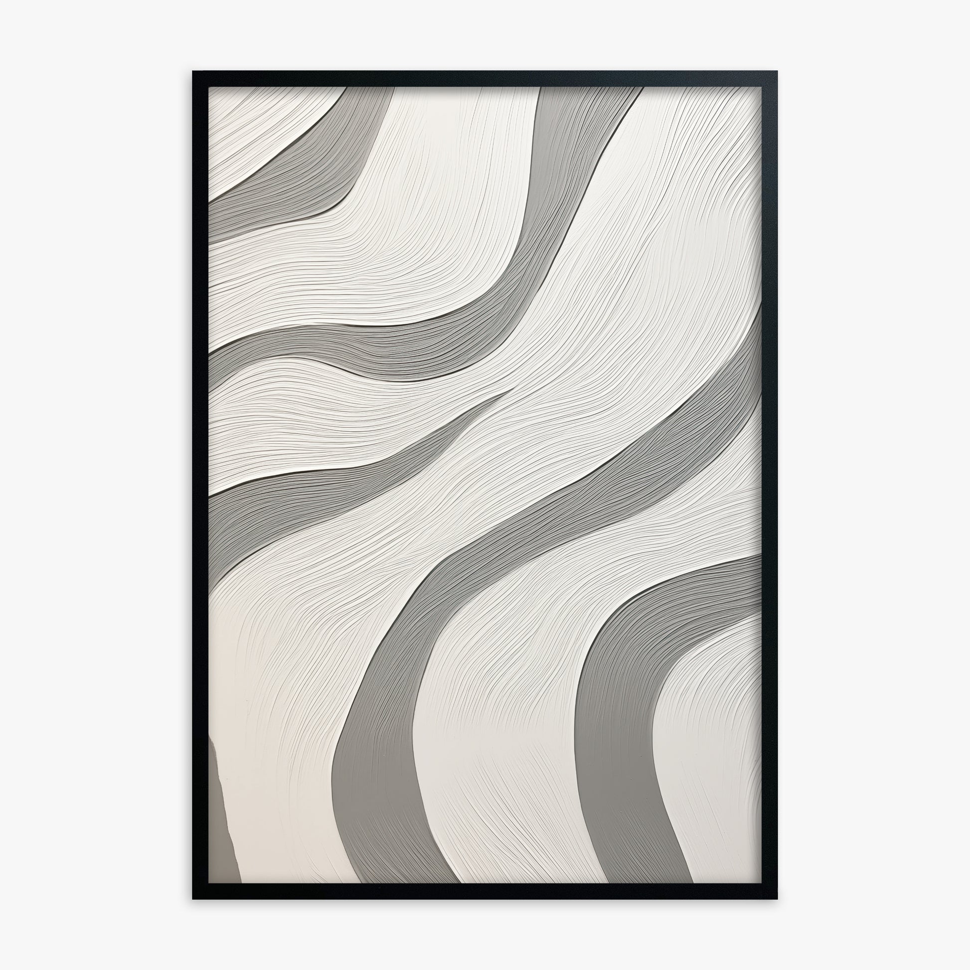 Silver Waves Serenity, Black Framed Poster With Black Frame
