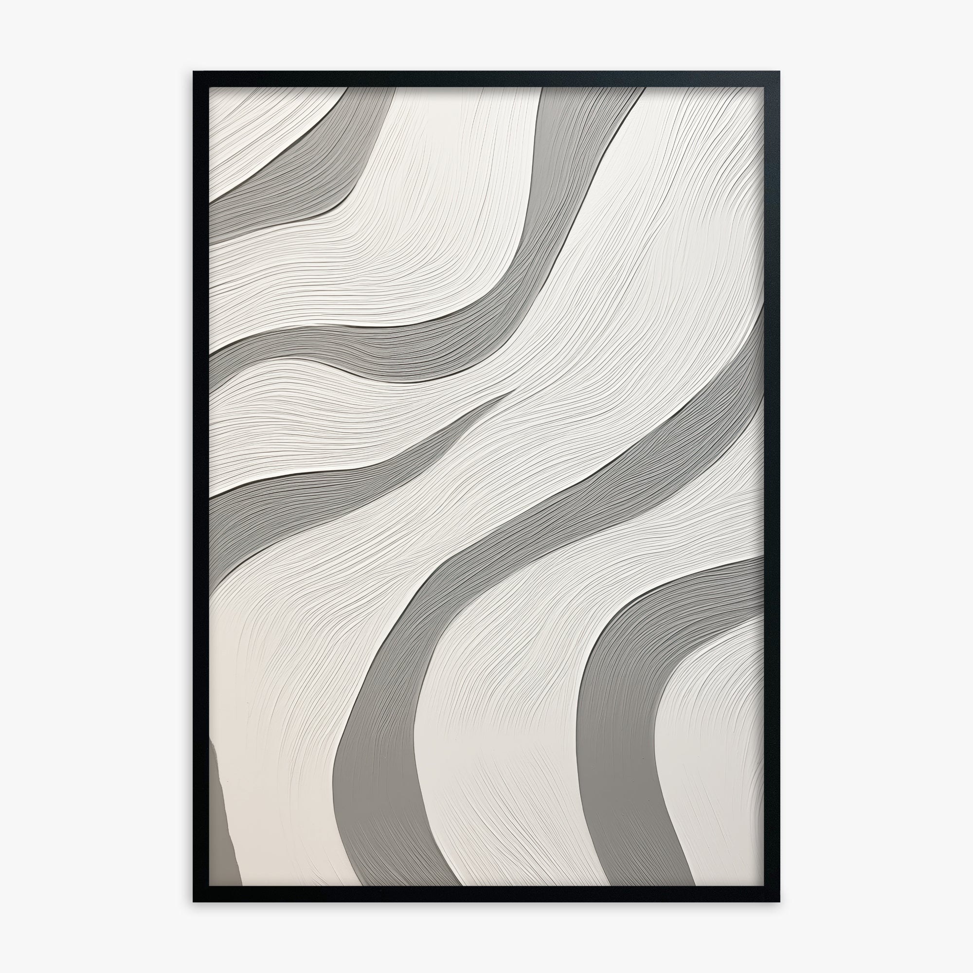 Silver Waves Serenity, Black Framed Poster With Black Frame
