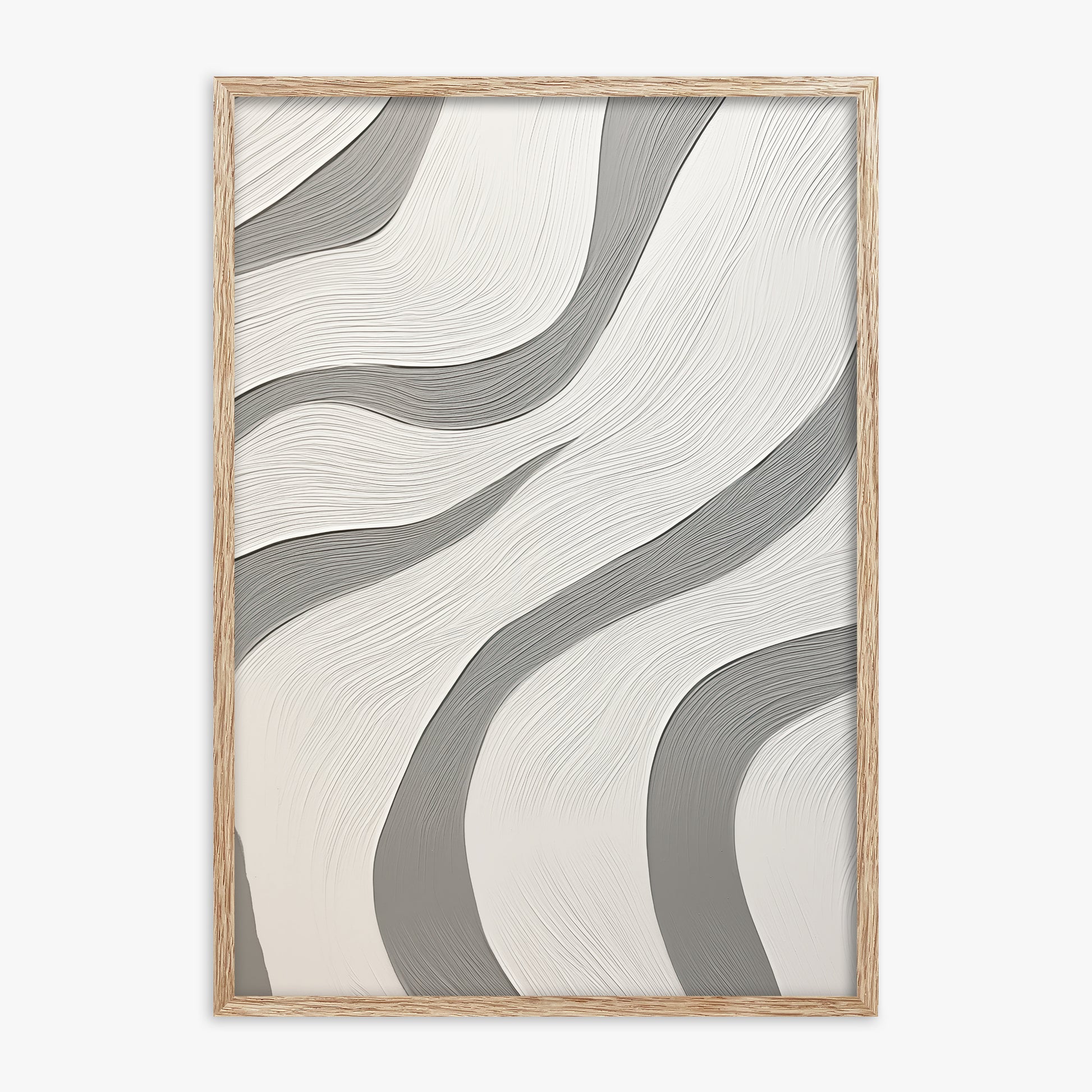 Silver Waves Serenity, 70x100cm Framed Poster With Raw Oak Frame