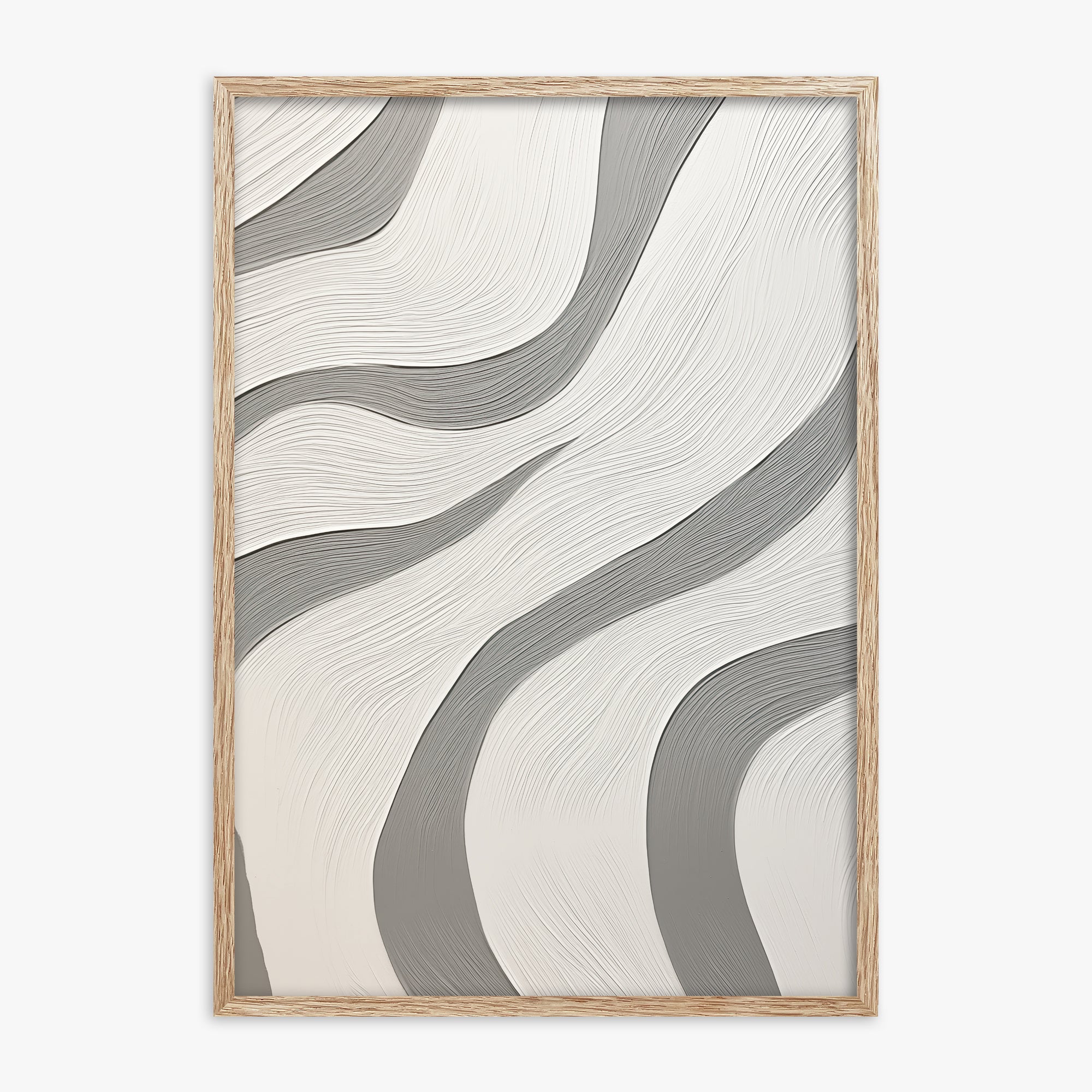 Silver Waves Serenity, 70x100cm Framed Poster With Raw Oak Frame