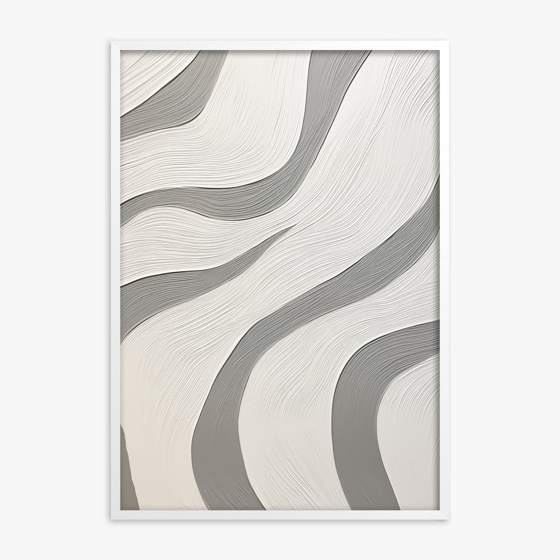 Silver Waves Serenity, White Framed Poster With White Frame