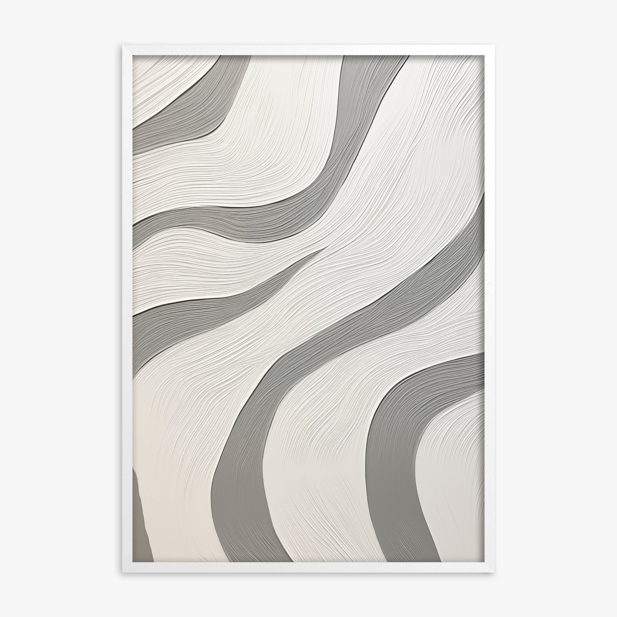 Silver Waves Serenity, White Framed Poster With White Frame