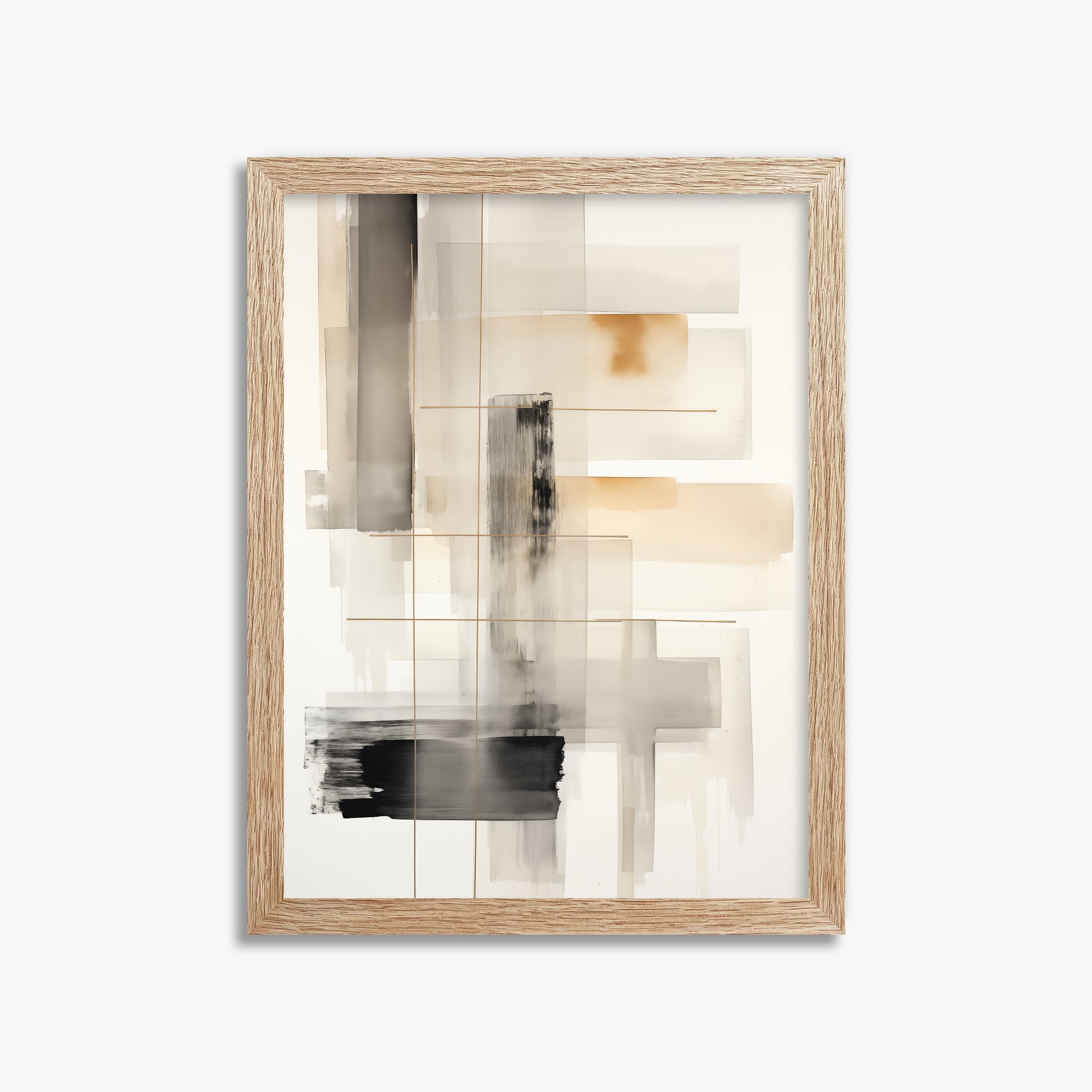 Golden Grid, 30x40cm Framed Poster With Raw Oak Frame