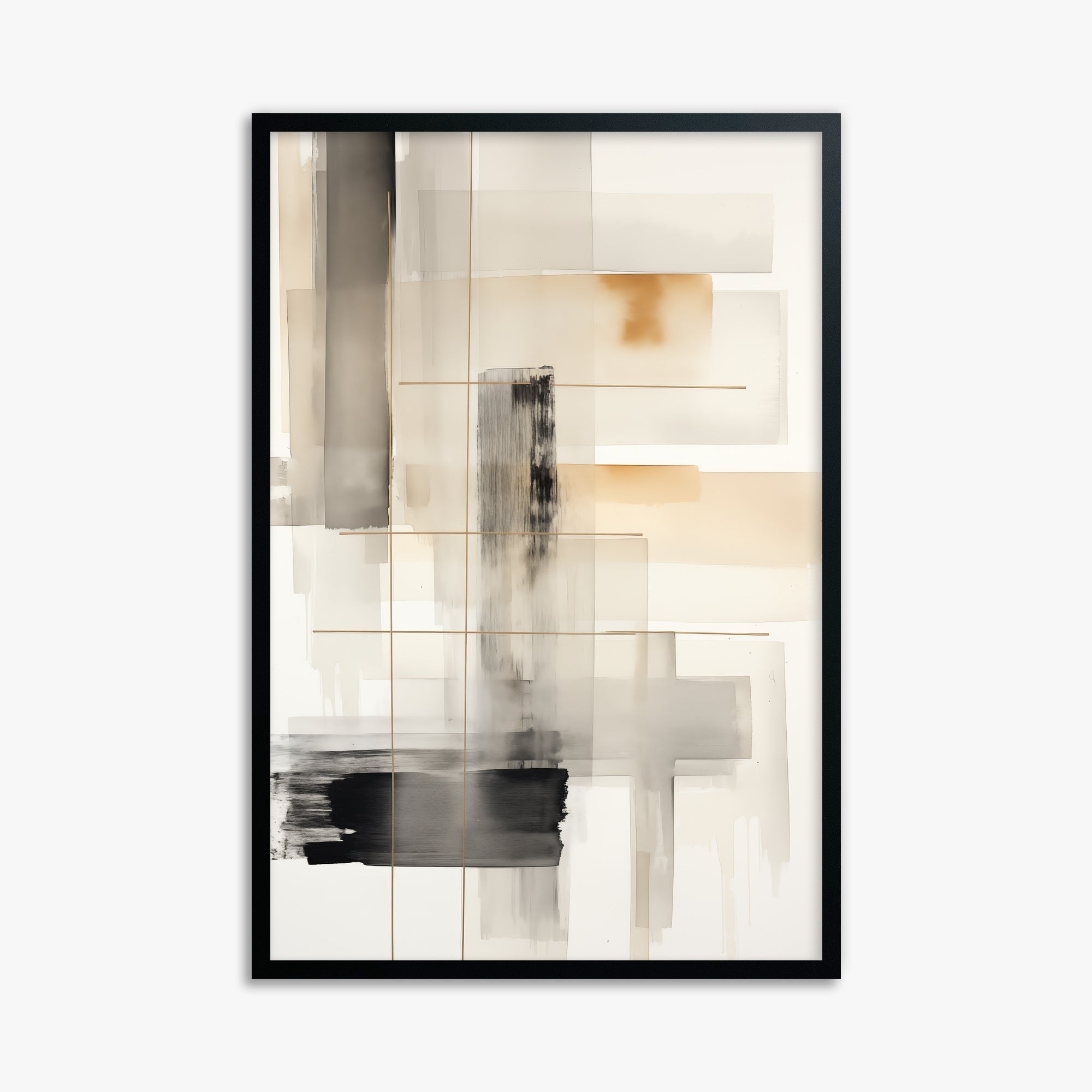 Golden Grid, 61x91cm Framed Poster With Black Frame