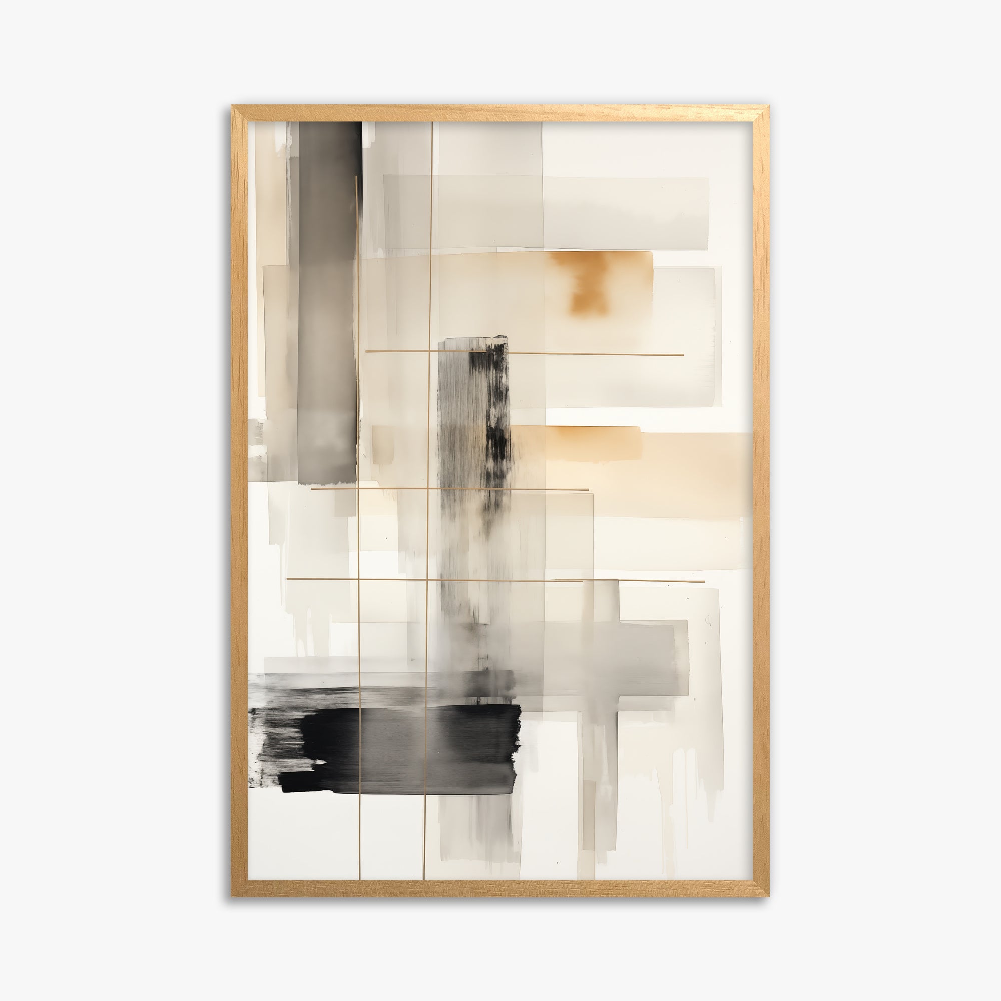 Golden Grid, 61x91cm Framed Poster With Oak Frame