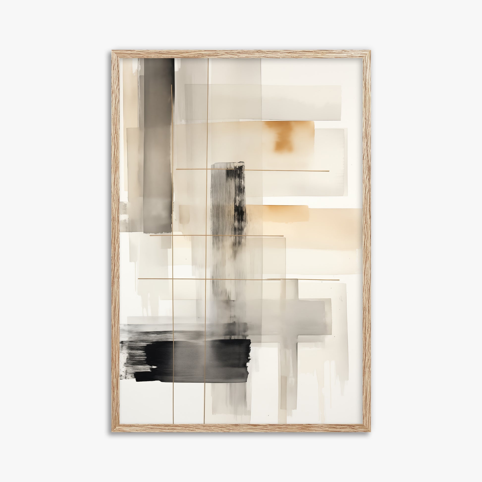 Golden Grid, 61x91cm Framed Poster With Raw Oak Frame