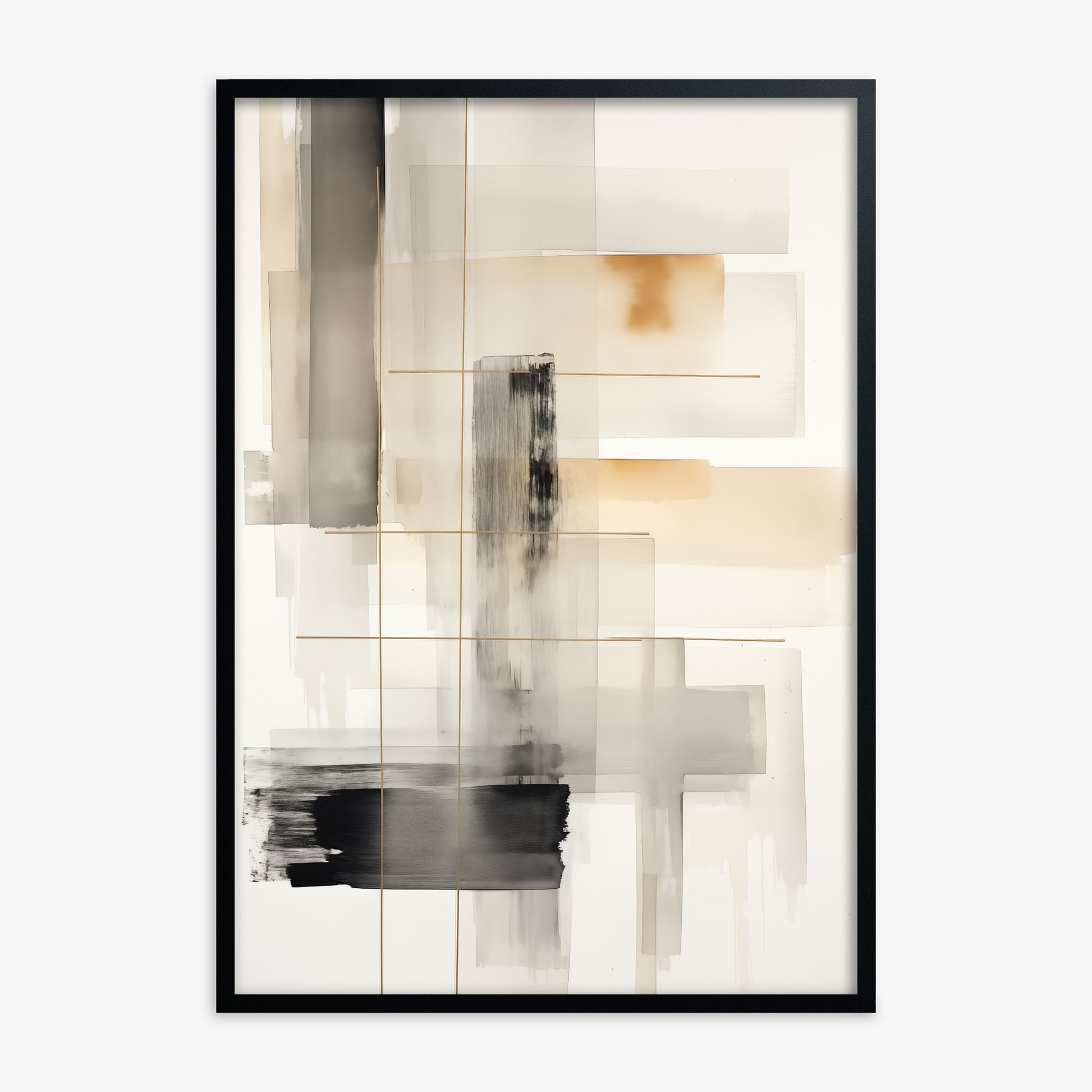 Golden Grid, Black Framed Poster With Black Frame
