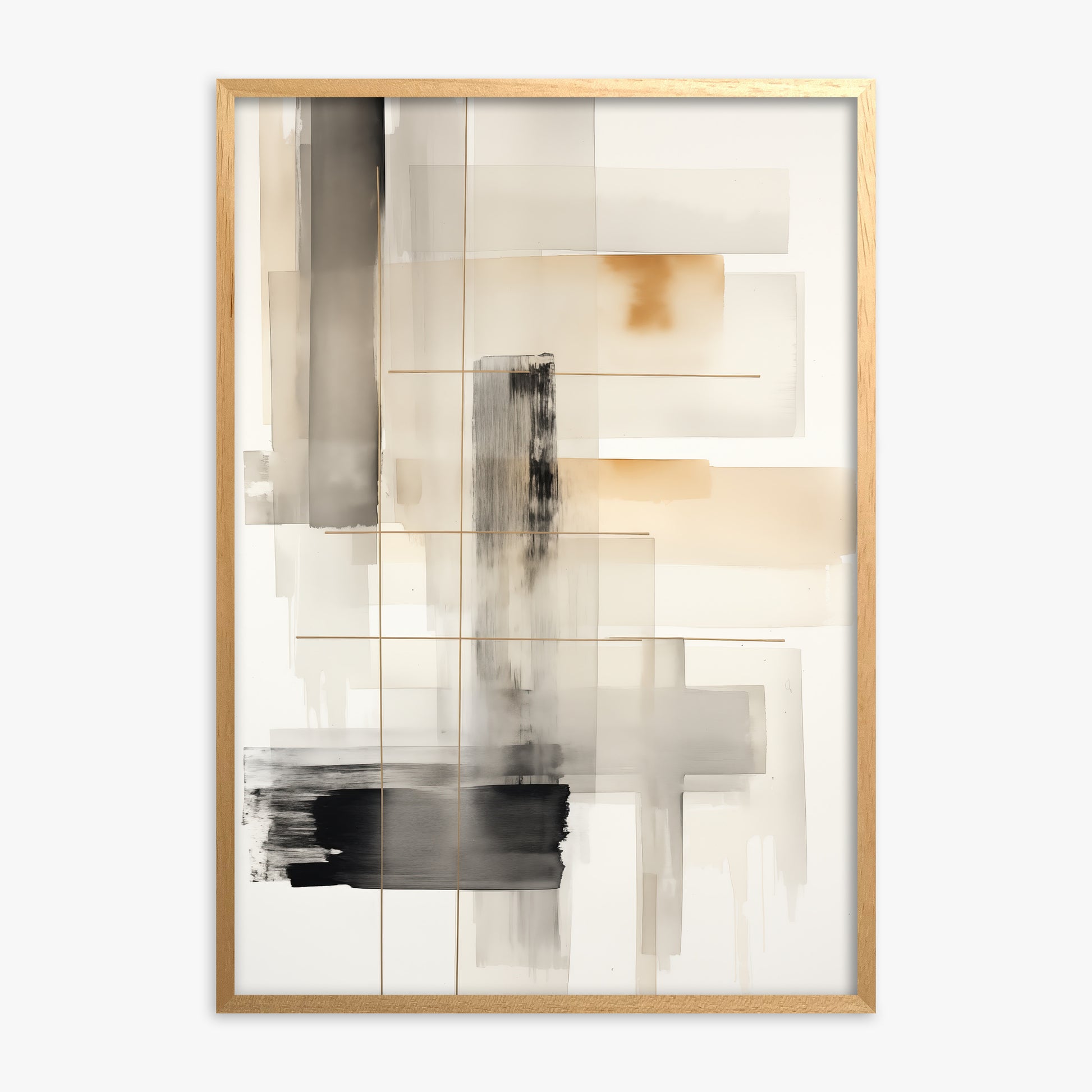 Golden Grid, Oak Framed Poster With Oak Frame