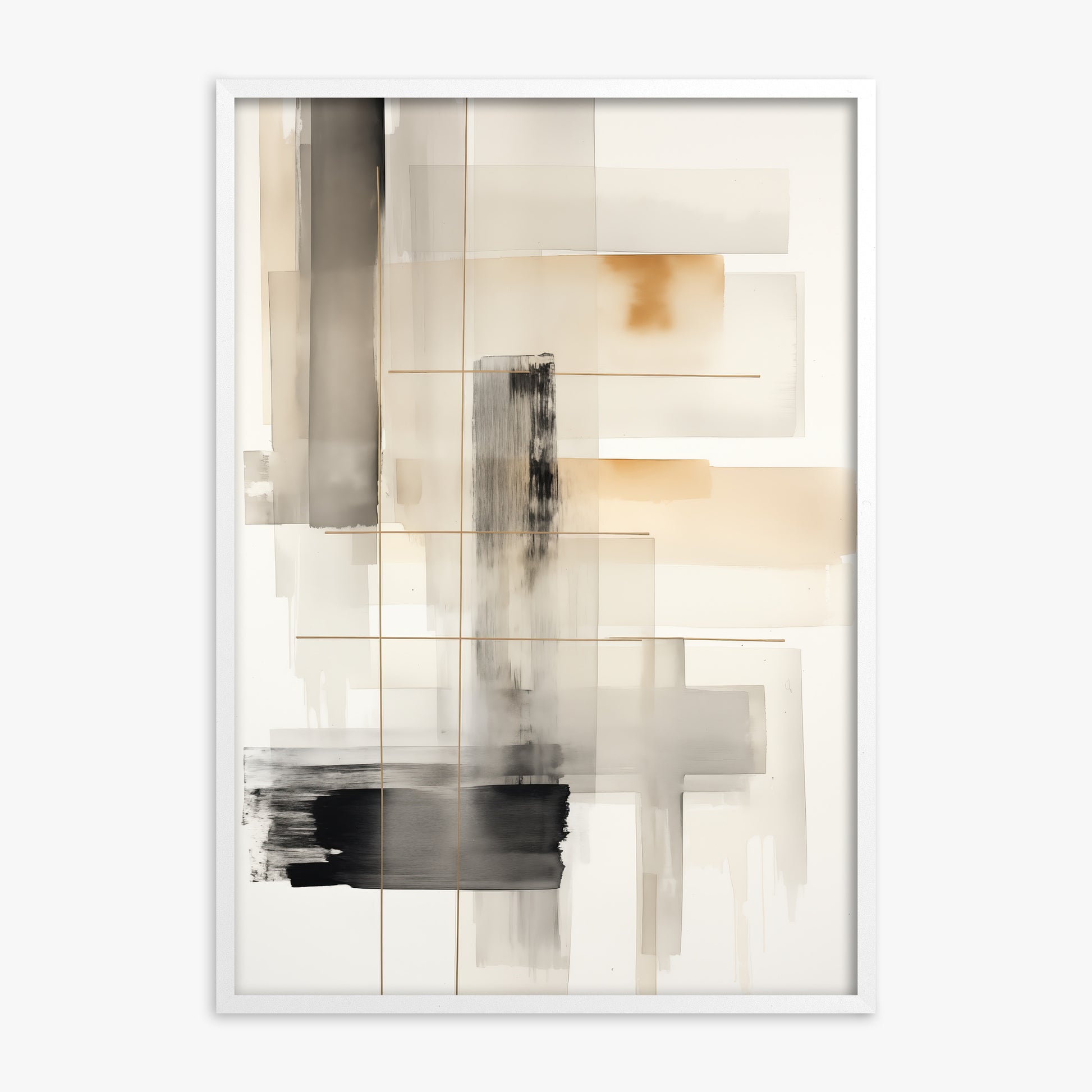 Golden Grid, White Framed Poster With White Frame