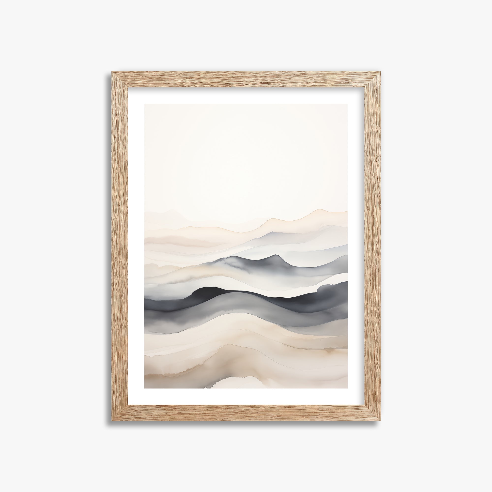 Misty Horizon Flow, 30x40cm Framed Poster With Raw Oak Frame