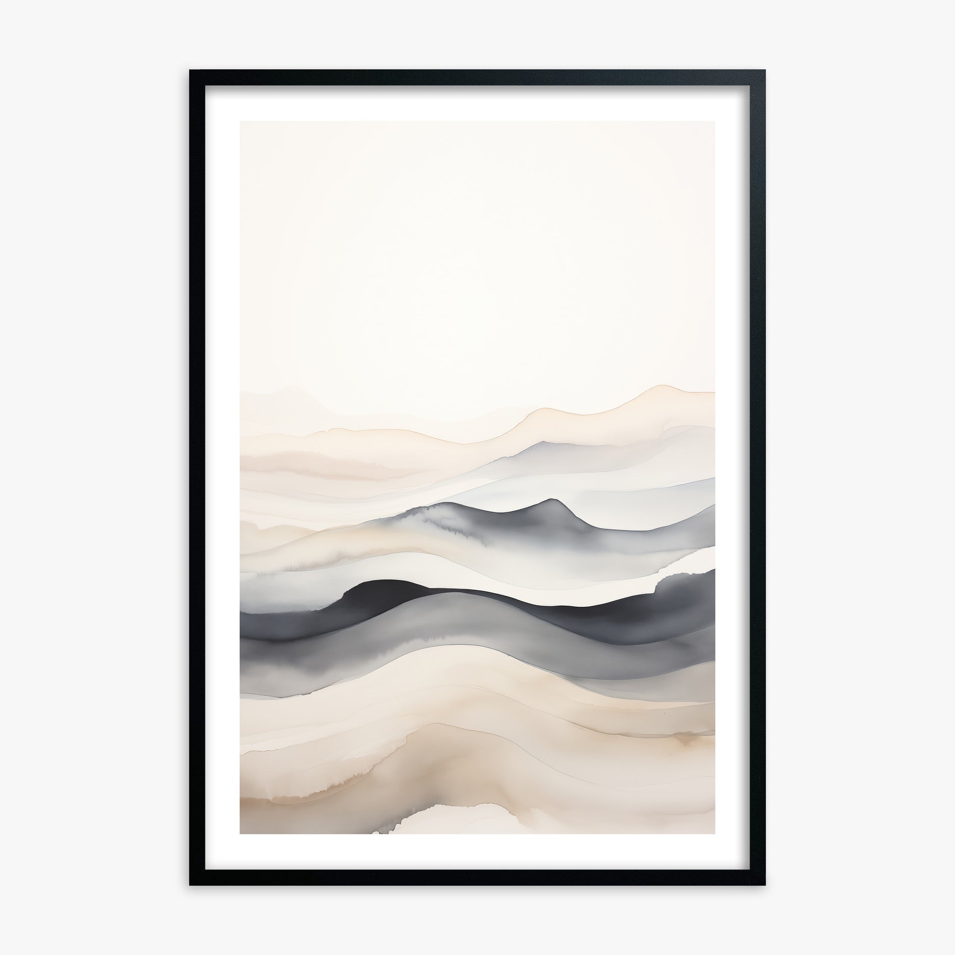 Misty Horizon Flow, 70x100cm Framed Poster With Black Frame