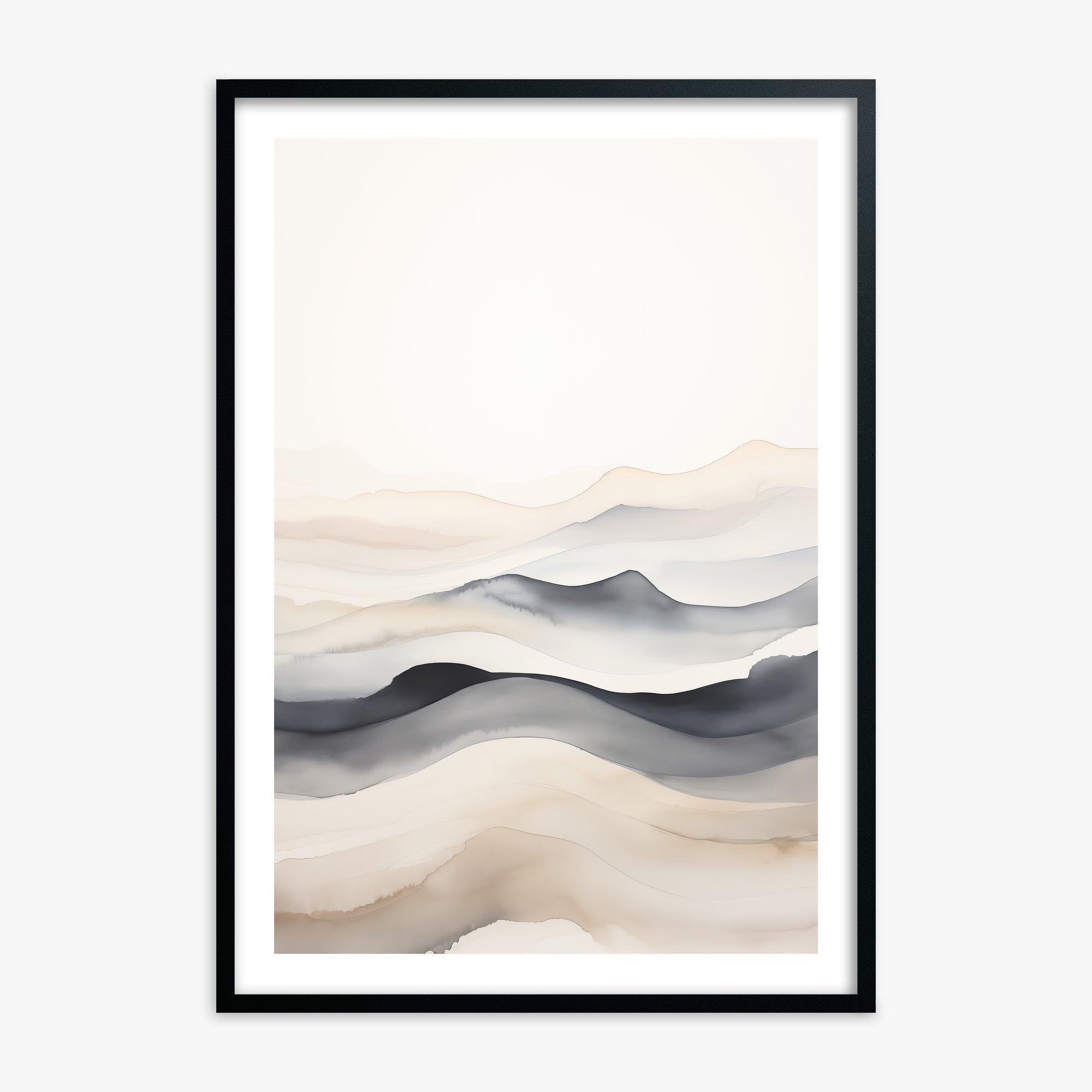 Misty Horizon Flow, 70x100cm Framed Poster With Black Frame