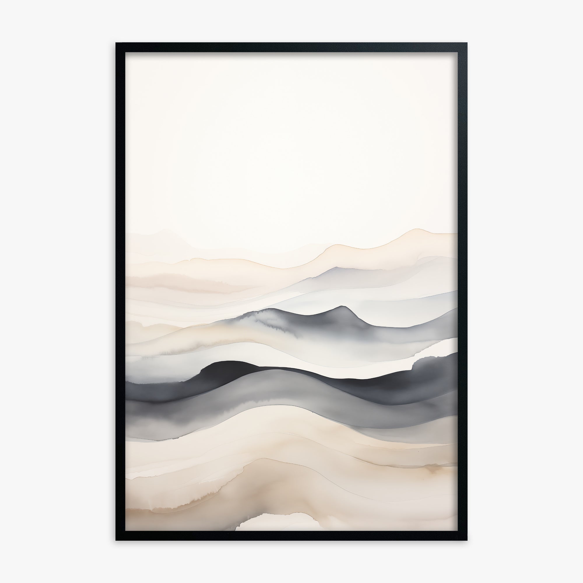 Misty Horizon Flow, Black Framed Poster With Black Frame