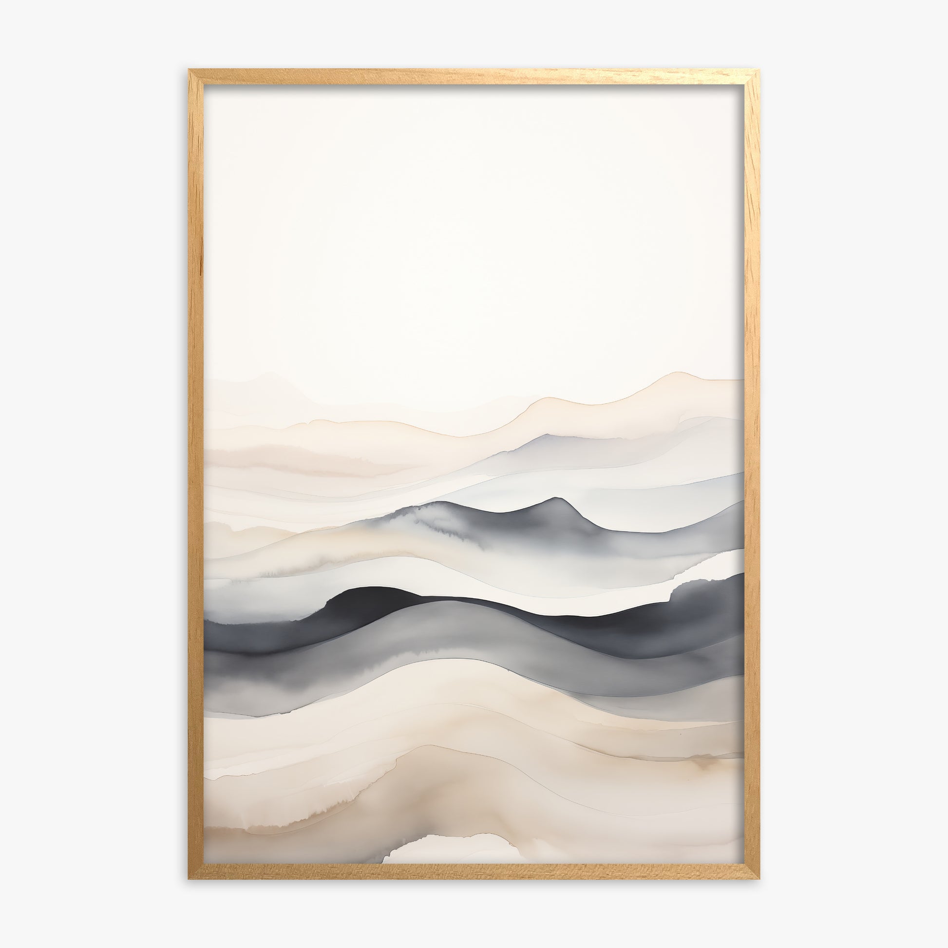 Misty Horizon Flow, Oak Framed Poster With Oak Frame
