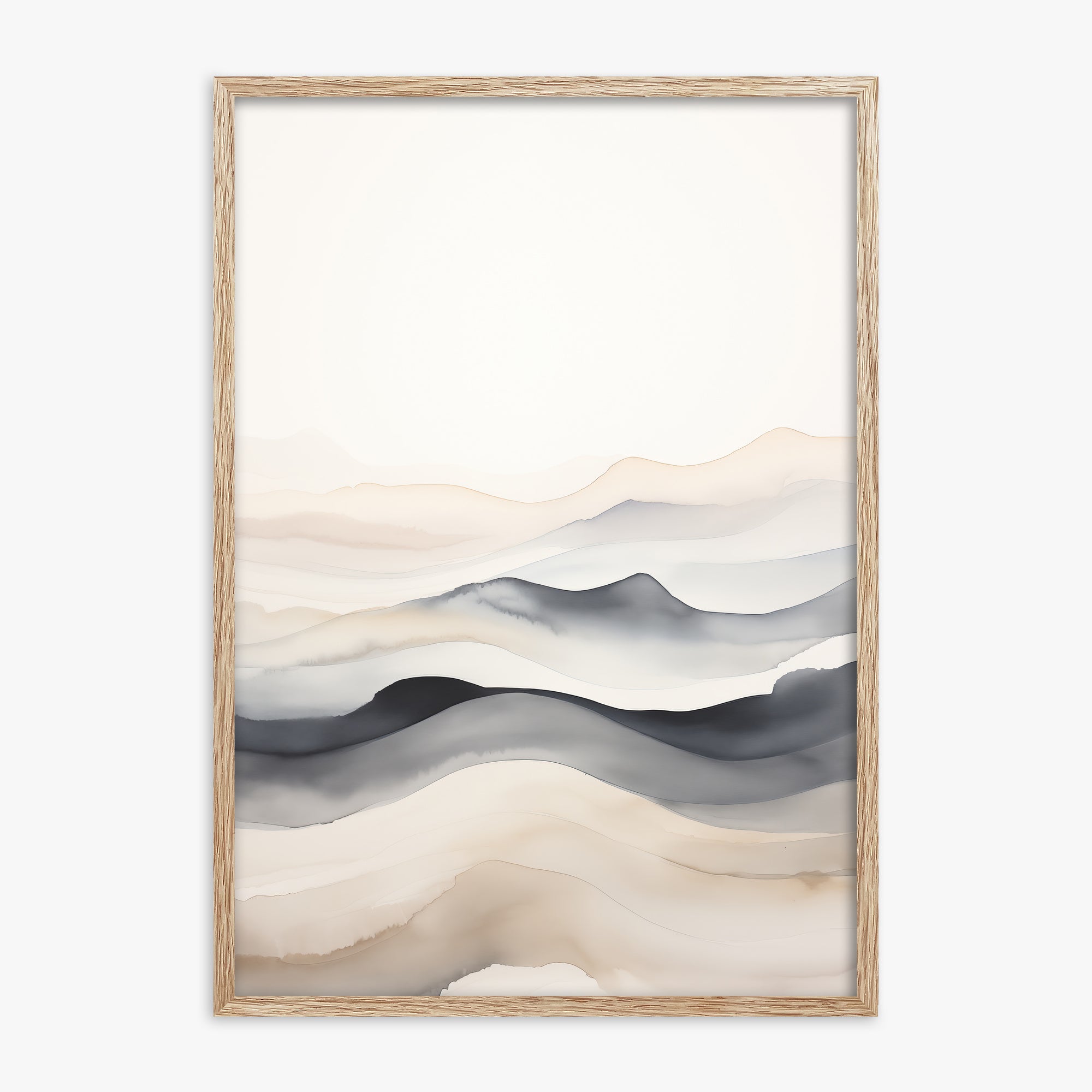 Misty Horizon Flow, 70x100cm Framed Poster With Raw Oak Frame