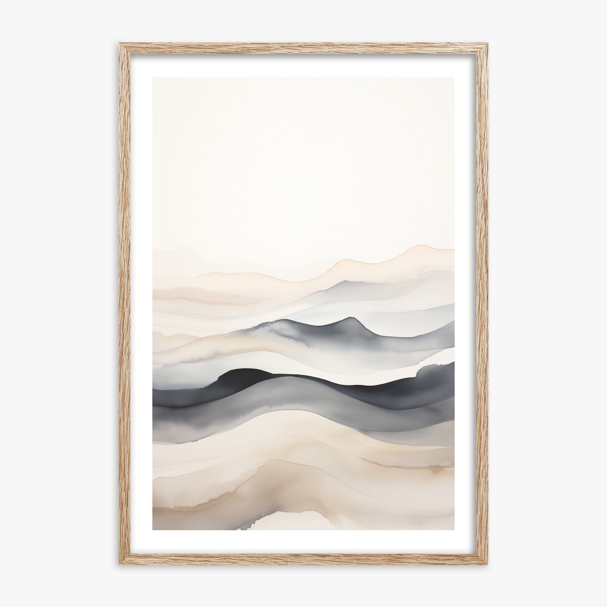 Misty Horizon Flow, 70x100cm Framed Poster With Raw Oak Frame