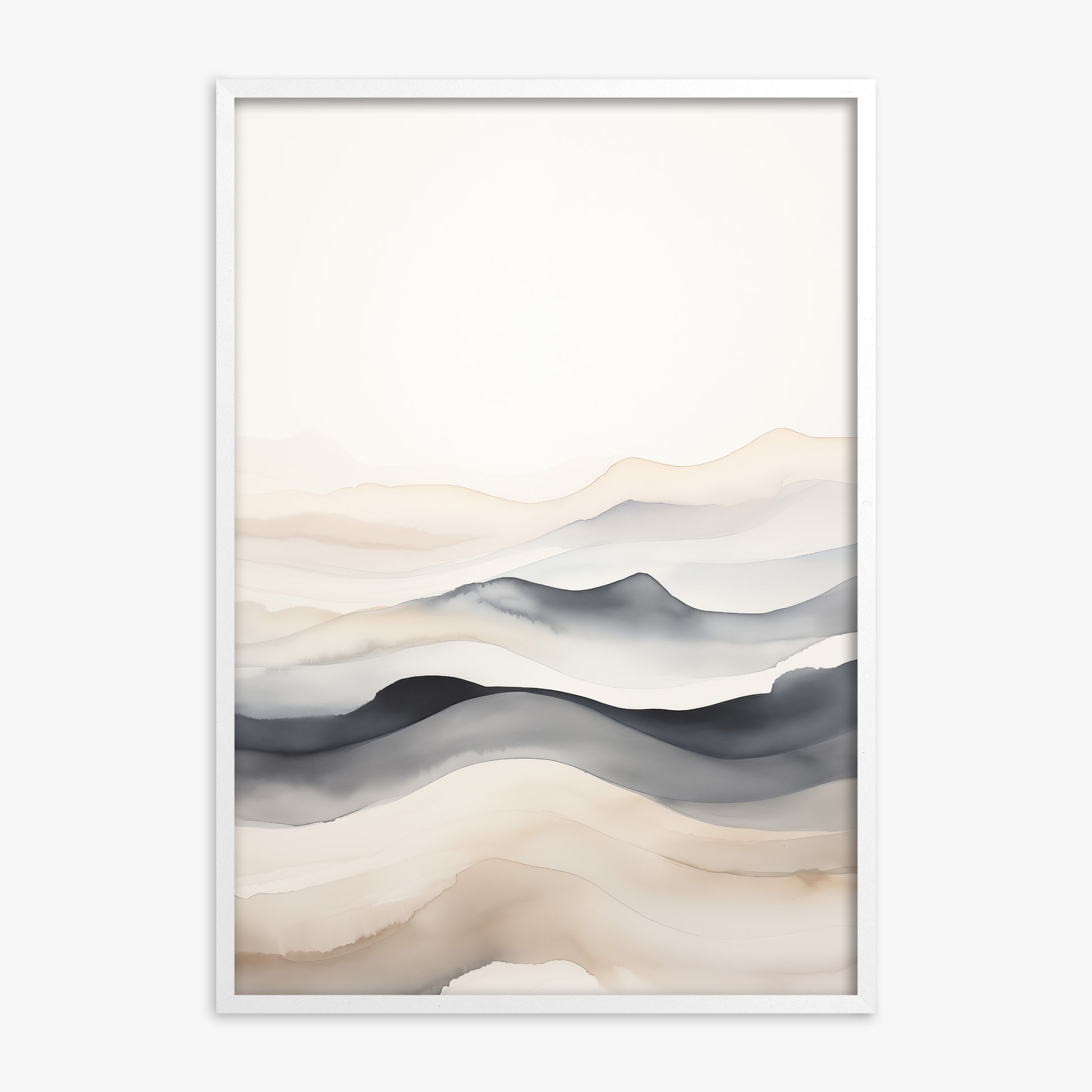 Misty Horizon Flow, White Framed Poster With White Frame
