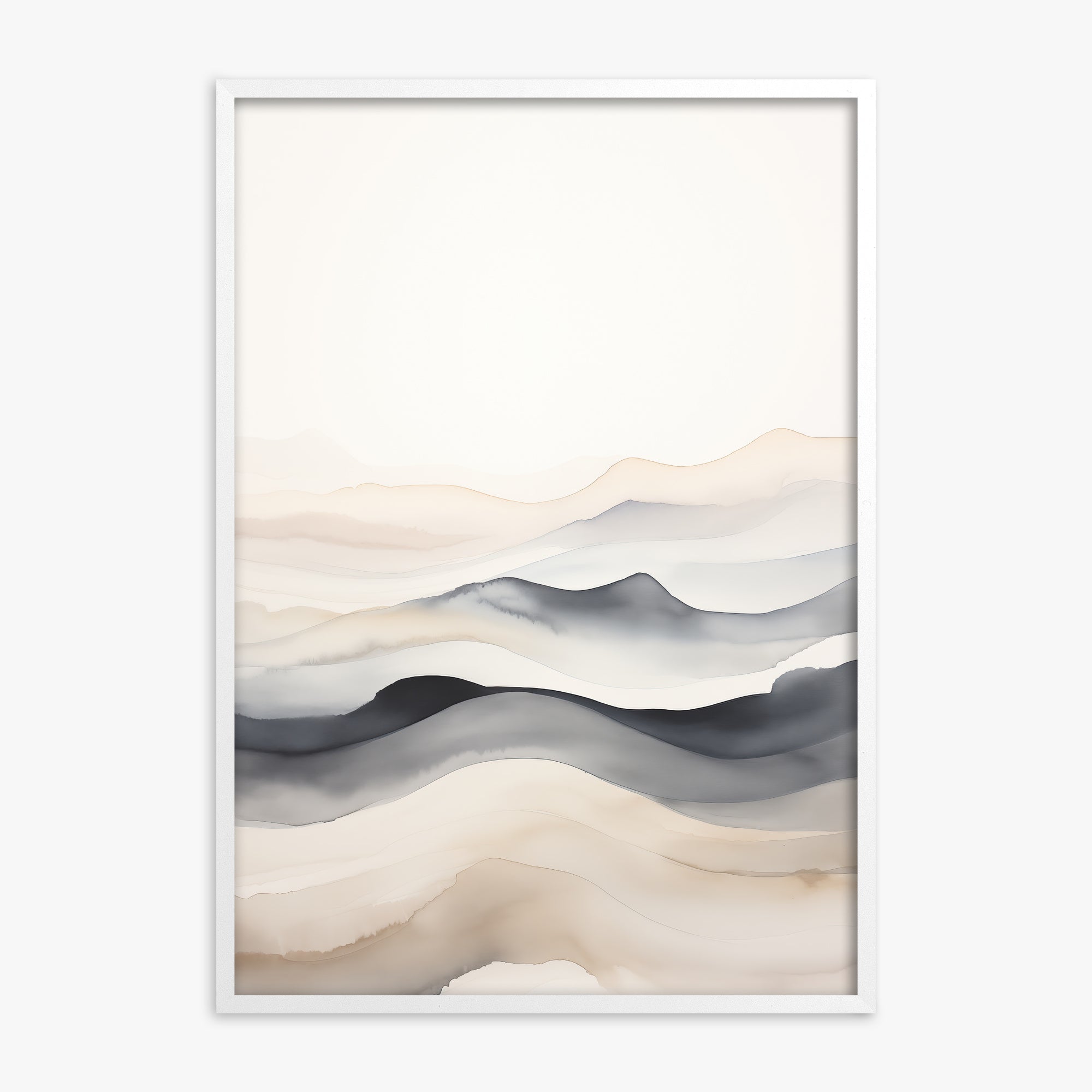Misty Horizon Flow, White Framed Poster With White Frame