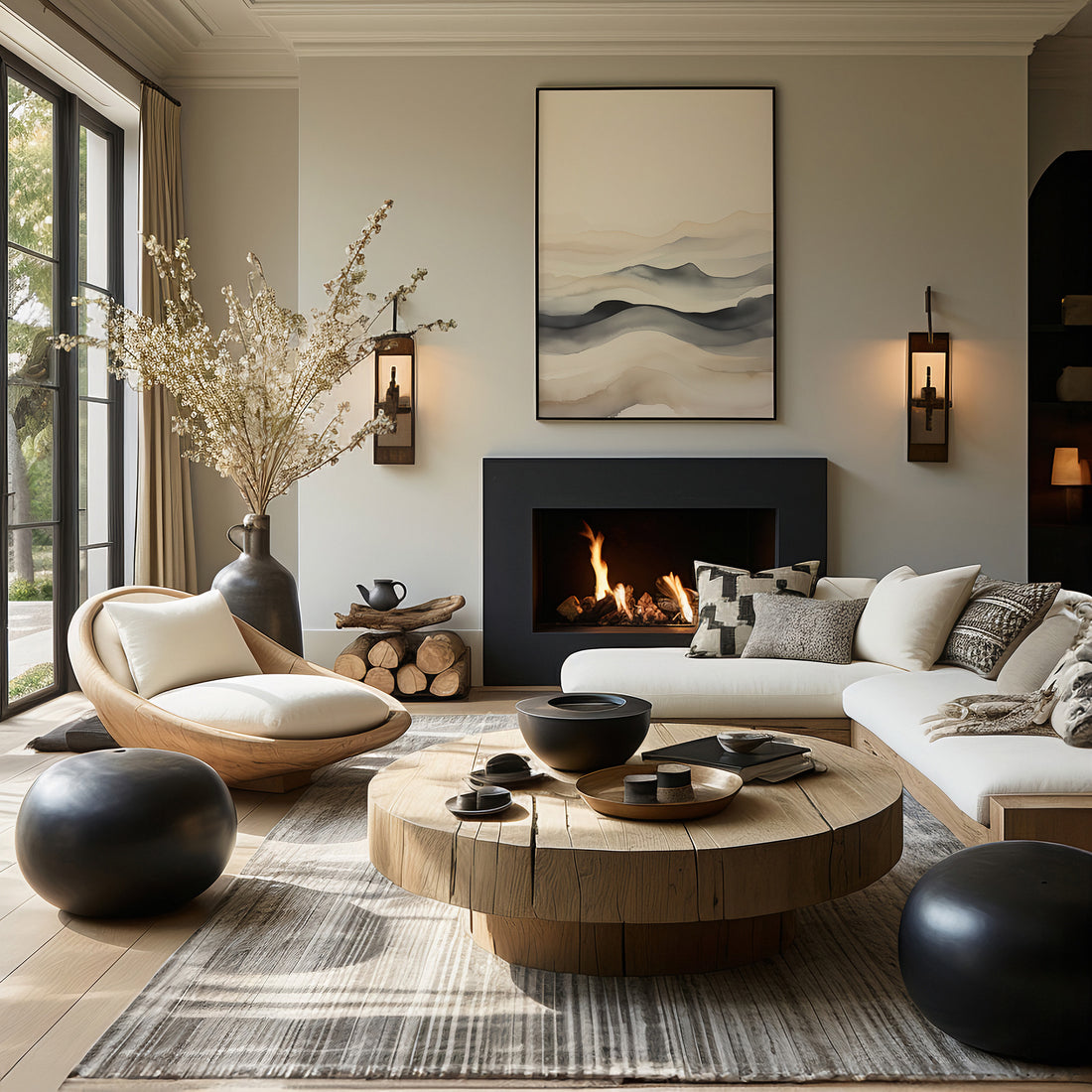 Misty Horizon Flow, 50x70cm Framed Poster With Black Frame