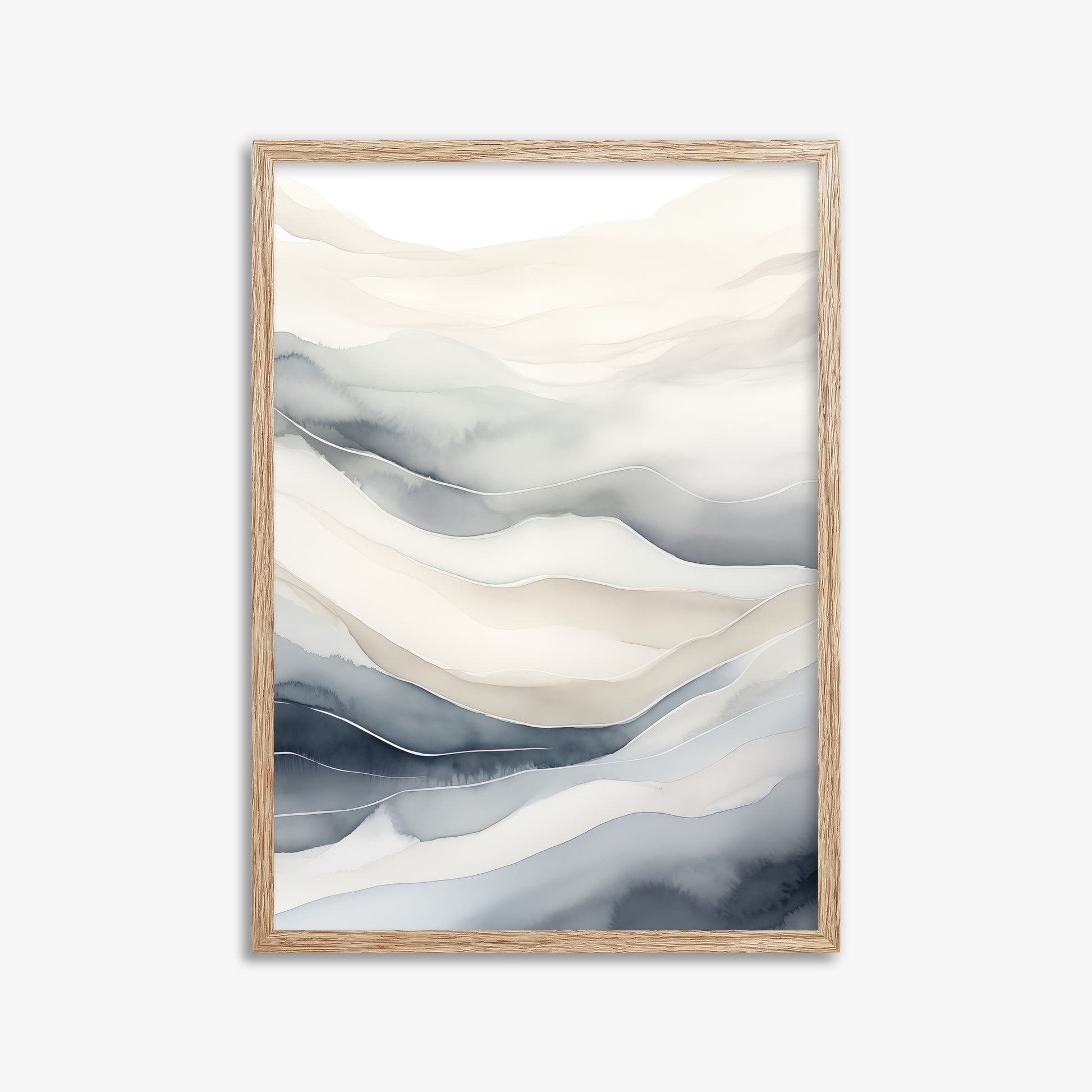 Misty Mountains Flow, 50x70cm Framed Poster With Raw Oak Frame