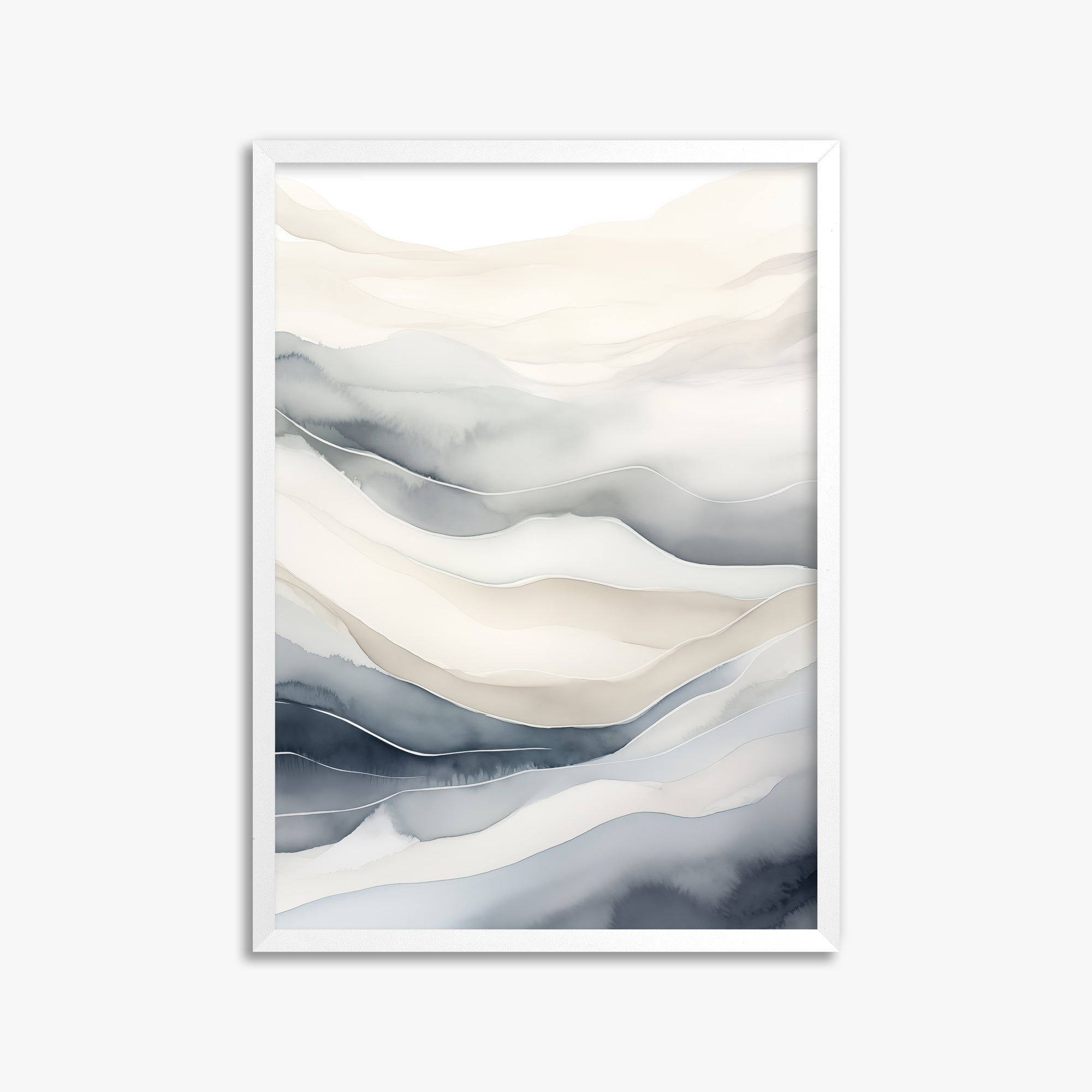 Misty Mountains Flow, 50x70cm Framed Poster With White Frame