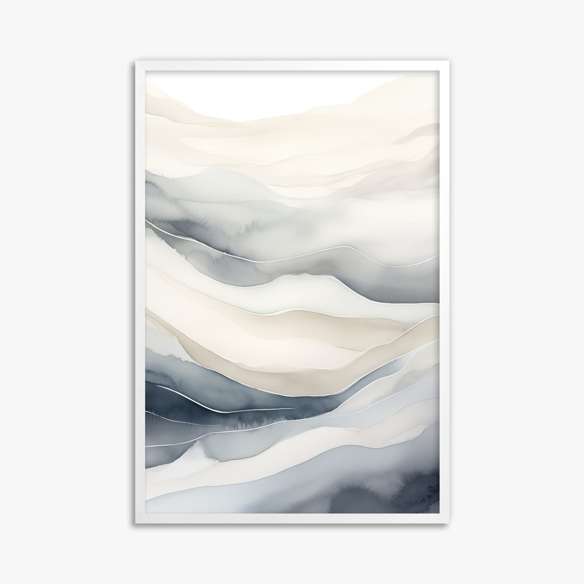Misty Mountains Flow, 61x91cm Framed Poster With White Frame