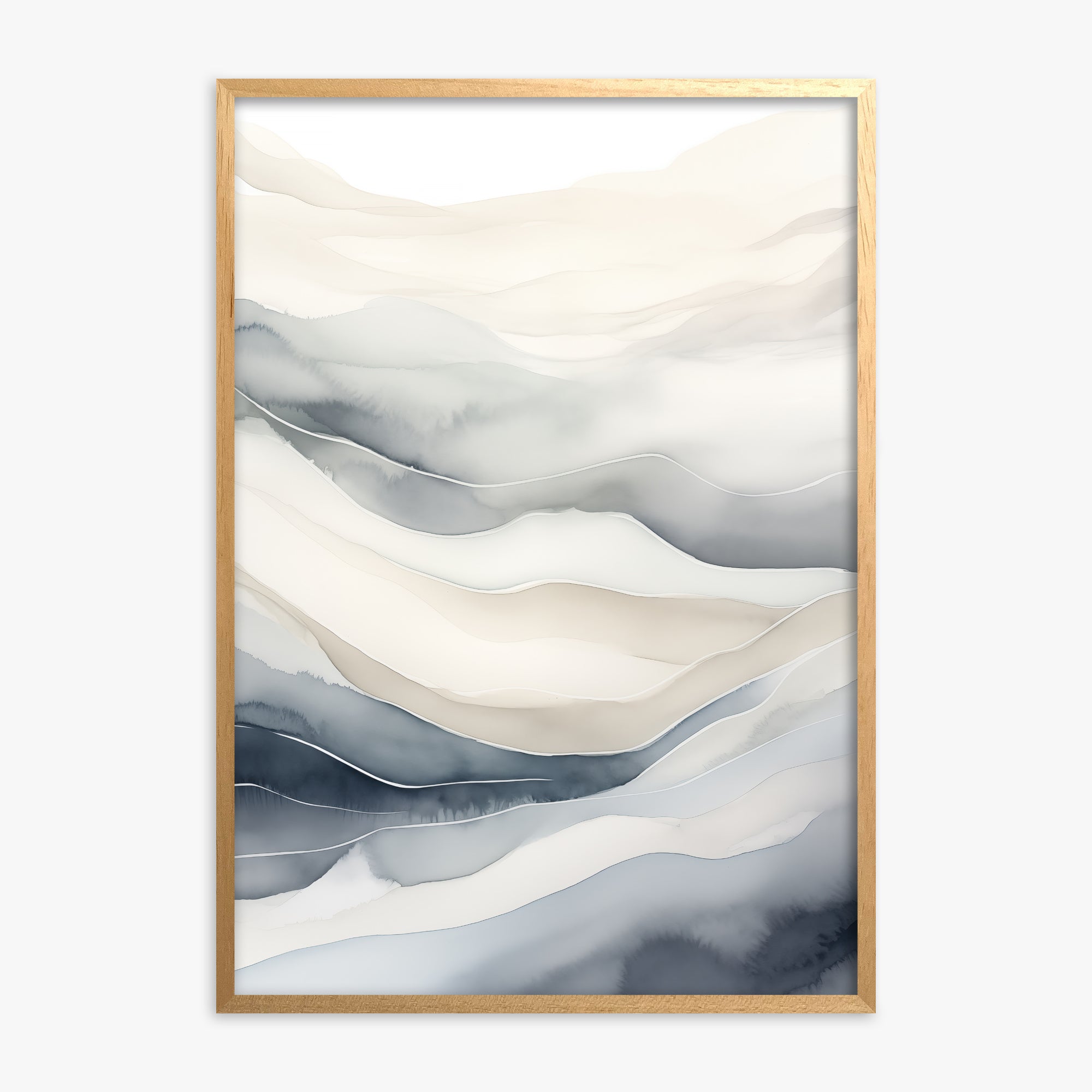 Misty Mountains Flow, Oak Framed Poster With Oak Frame