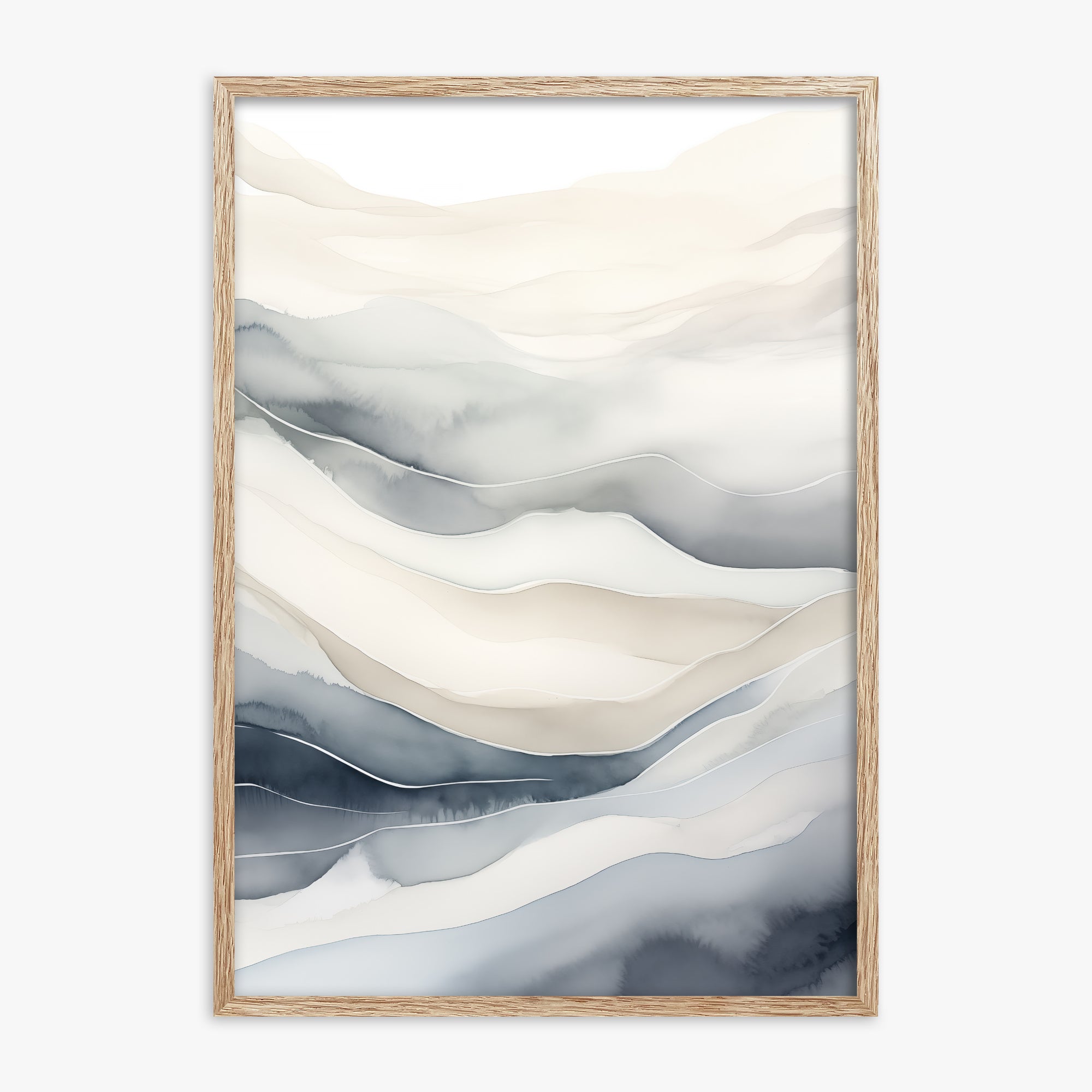 Misty Mountains Flow, 70x100cm Framed Poster With Raw Oak Frame