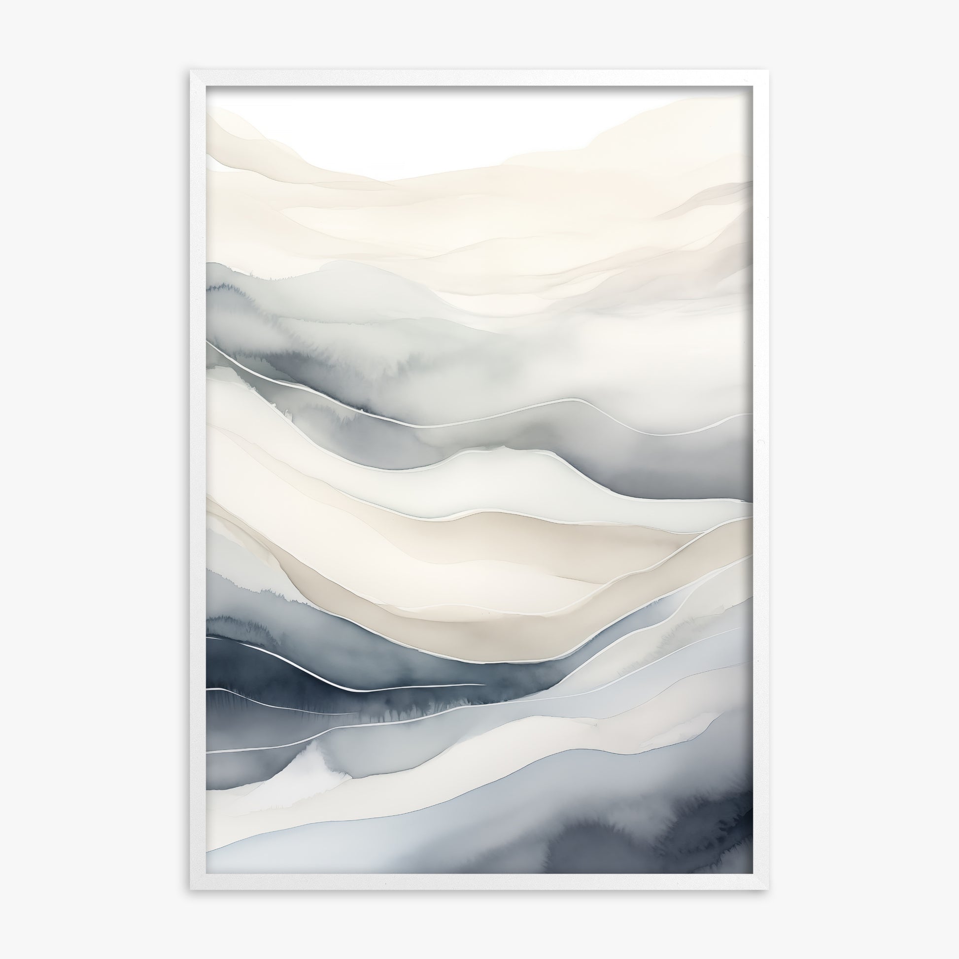 Misty Mountains Flow, White Framed Poster With White Frame