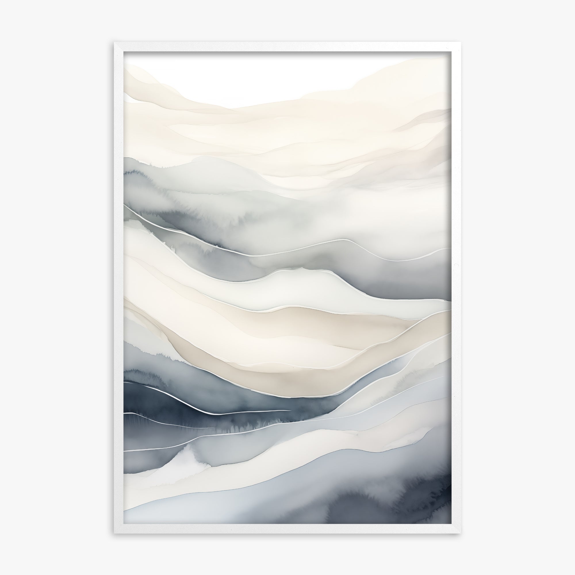 Misty Mountains Flow, White Framed Poster With White Frame