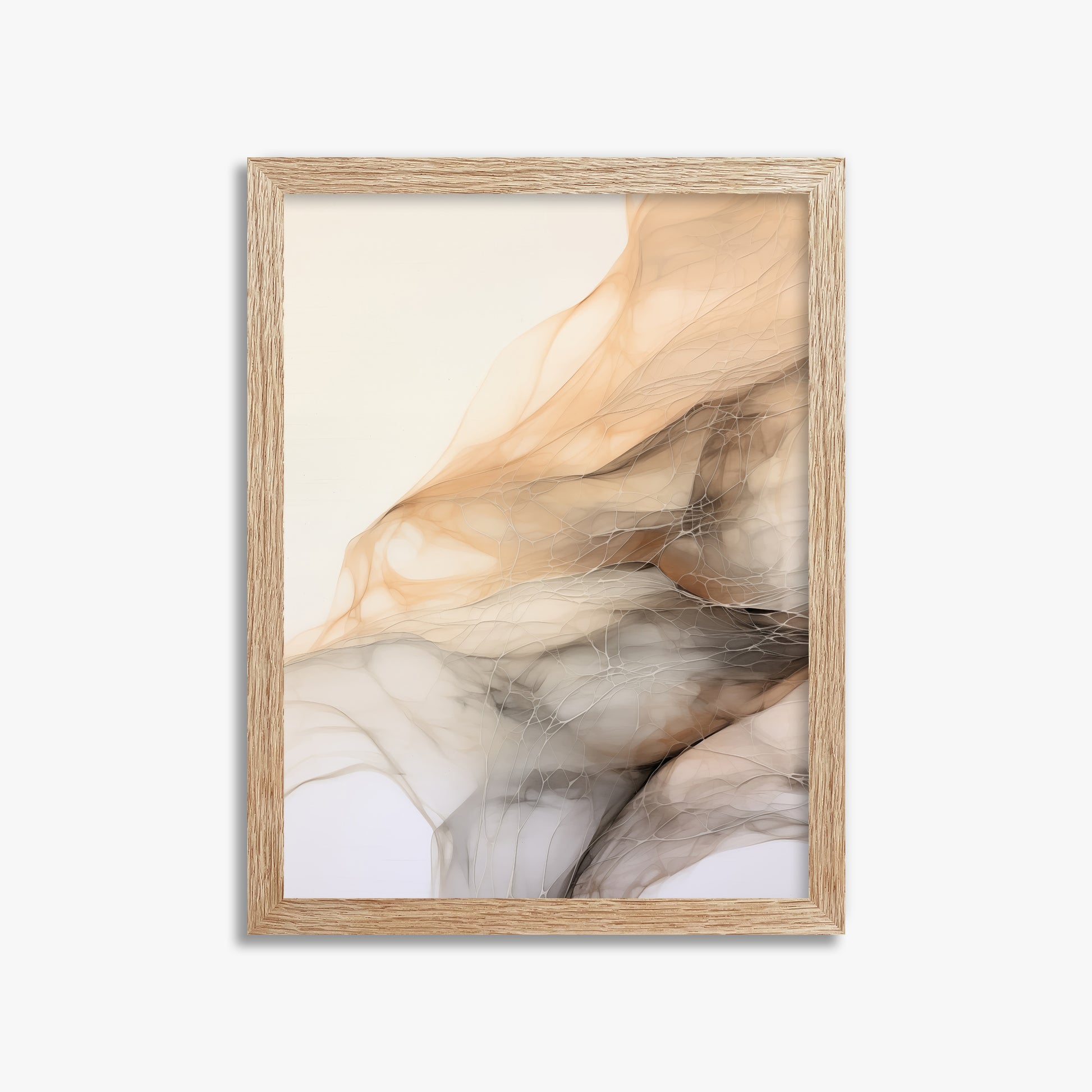 Sepia Vein Web, 30x40cm Framed Art Reproduction With Raw Oak Frame