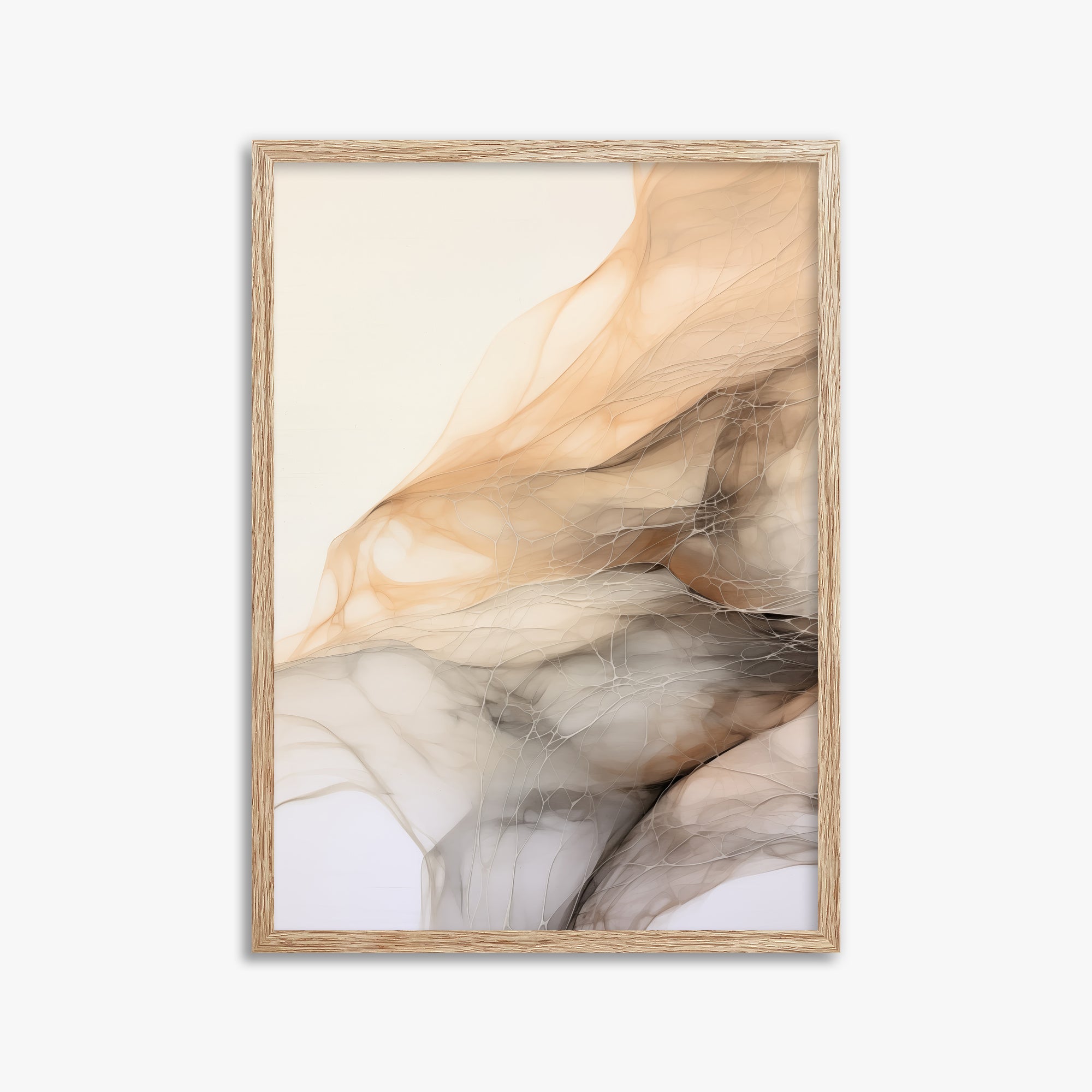 Sepia Vein Web, 50x70cm Framed Art Reproduction With Raw Oak Frame