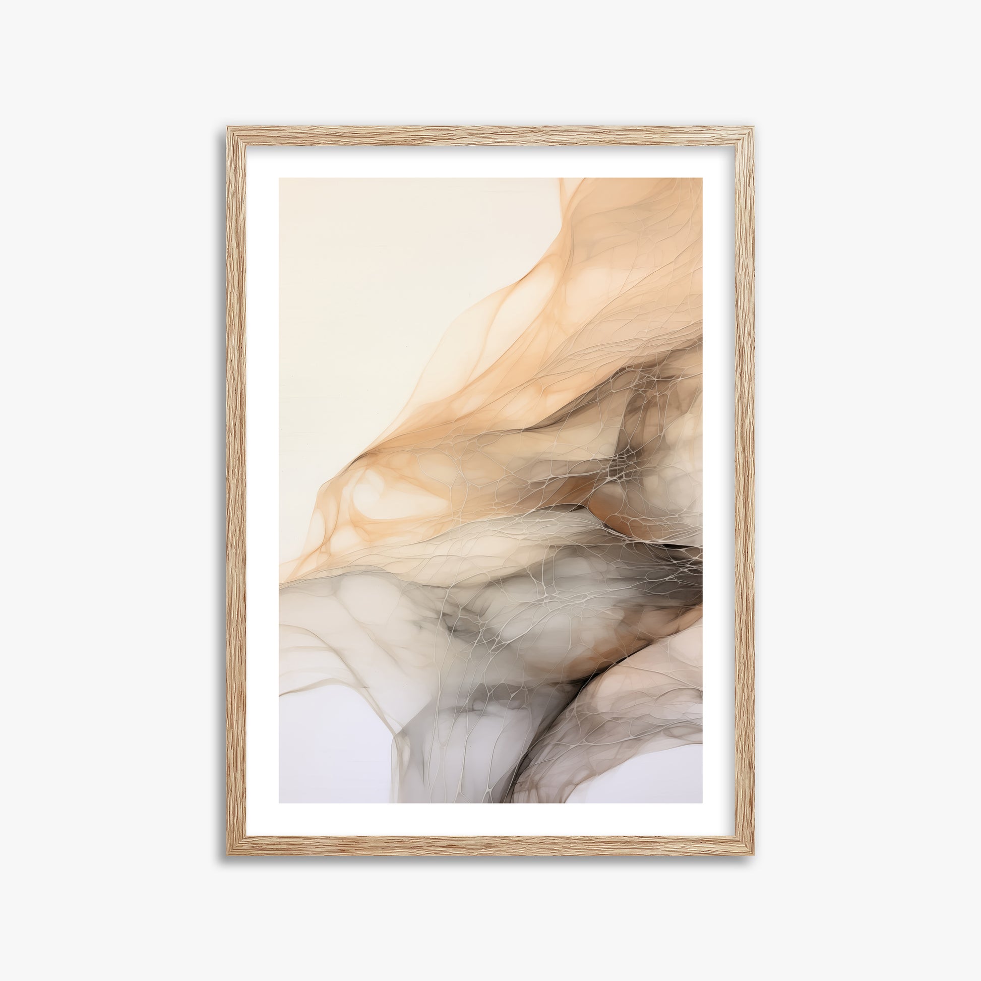 Sepia Vein Web, 50x70cm Framed Art Reproduction With Raw Oak Frame