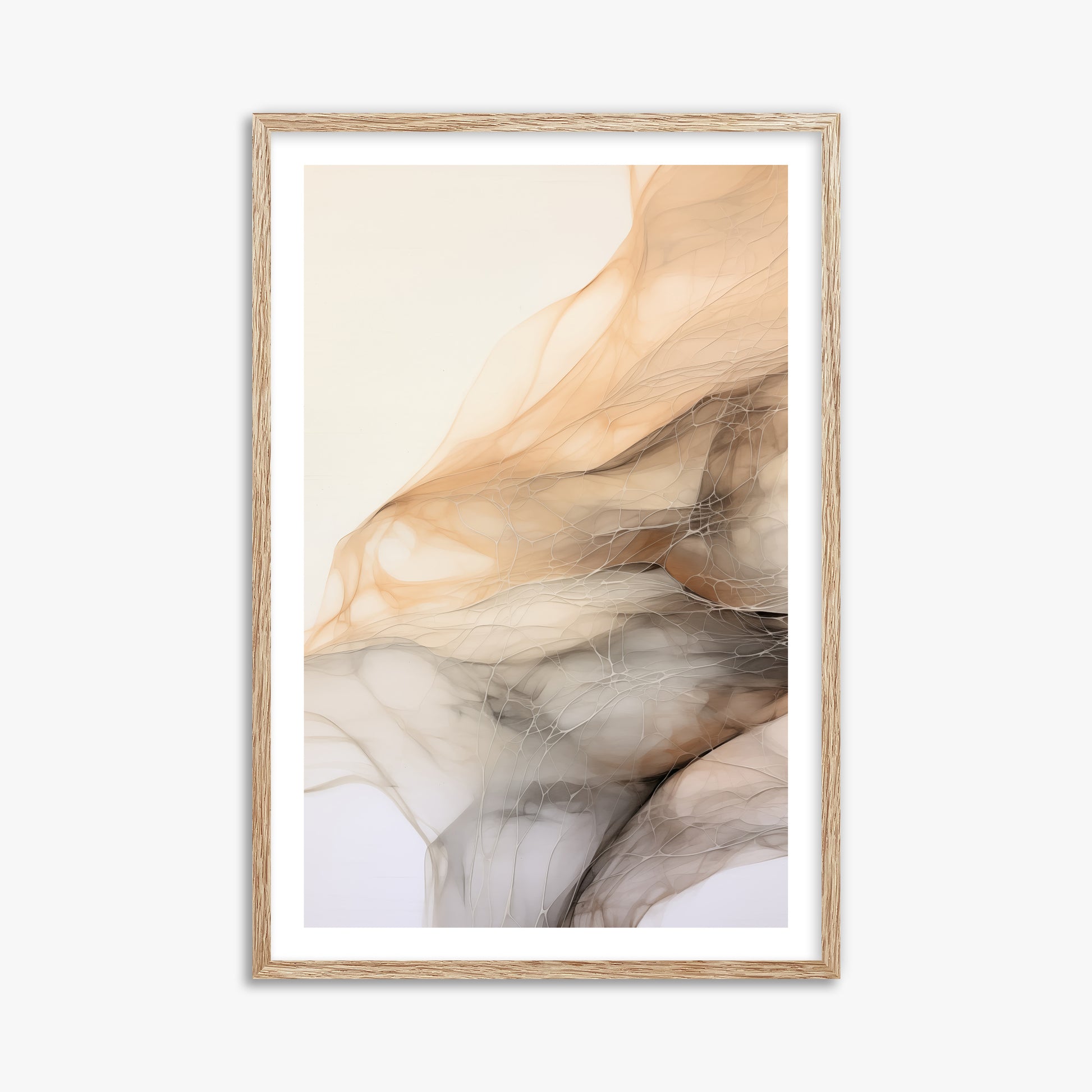 Sepia Vein Web, 61x91cm Framed Art Reproduction With Raw Oak Frame