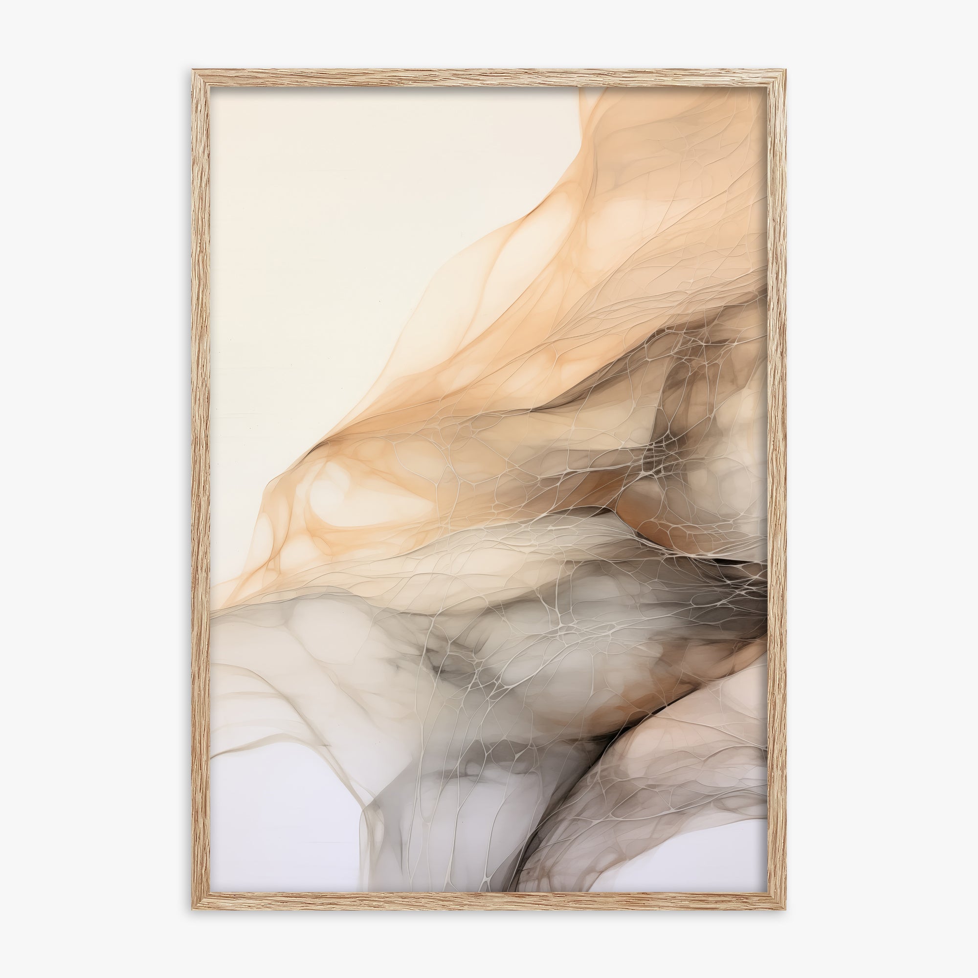 Sepia Vein Web, 70x100cm Framed Art Reproduction With Raw Oak Frame