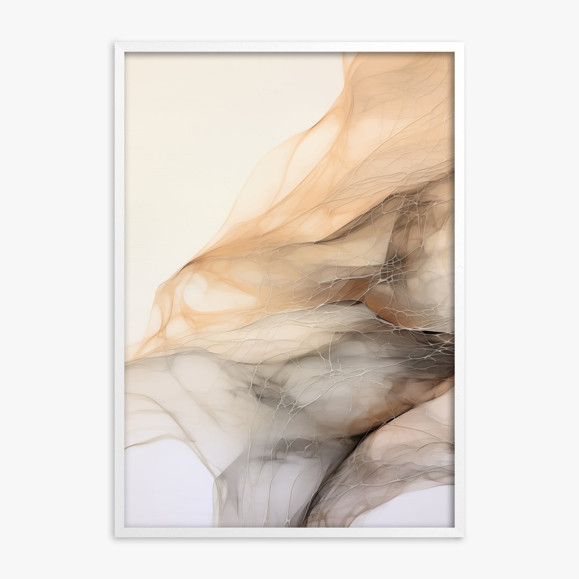 Sepia Vein Web, White Framed Poster With White Frame